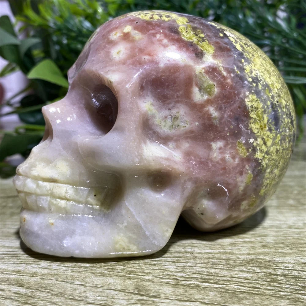 Natural Green and Red Tourmaline Crystal Skull Carving - Healing Minerals for Feng Shui, Reiki Energy, Spiritual Decor - Perfect for Home, Office, Meditation Room & Gift Giving