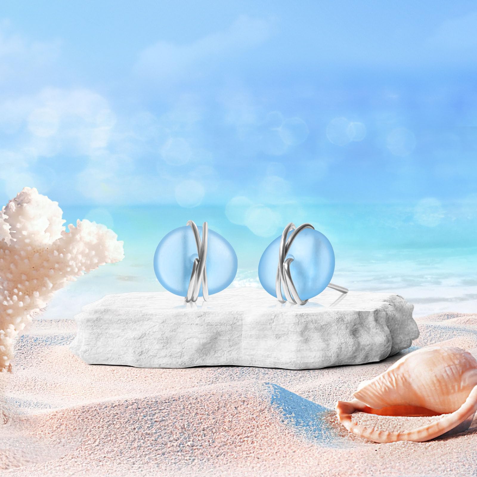 Hypoallergenic S925 Sterling Silver Sea Glass Stud Earrings - Handmade Beach Glass Jewelry for Women & Girls | Perfect for Beach Weddings, Summer Outfits & Gift Giving