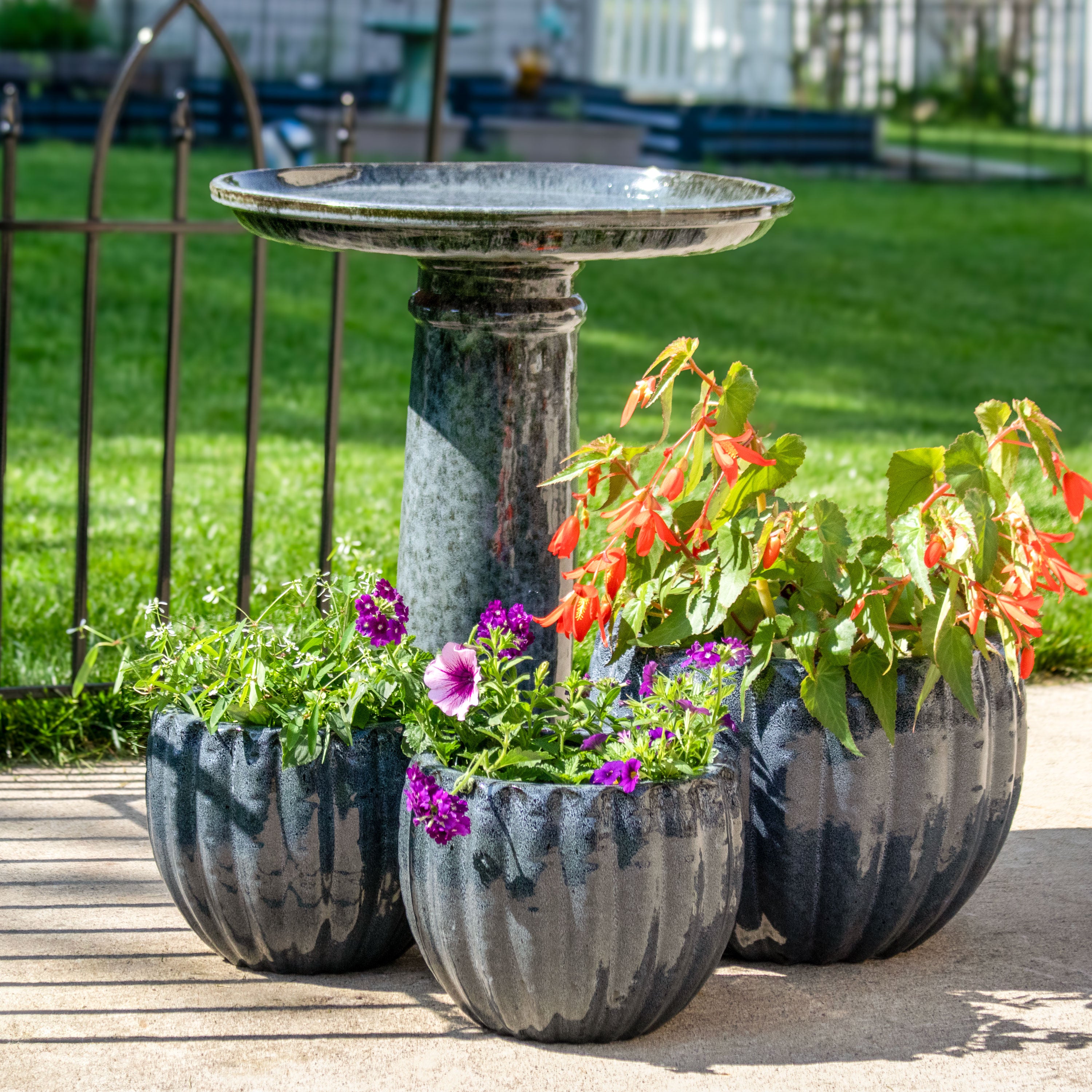 Sunnydaze Toulon Outdoor Ceramic Bird Bath - Black Mist - 24.5 Inch Height - Elegant Garden Decor for Birds & Patio Aesthetics