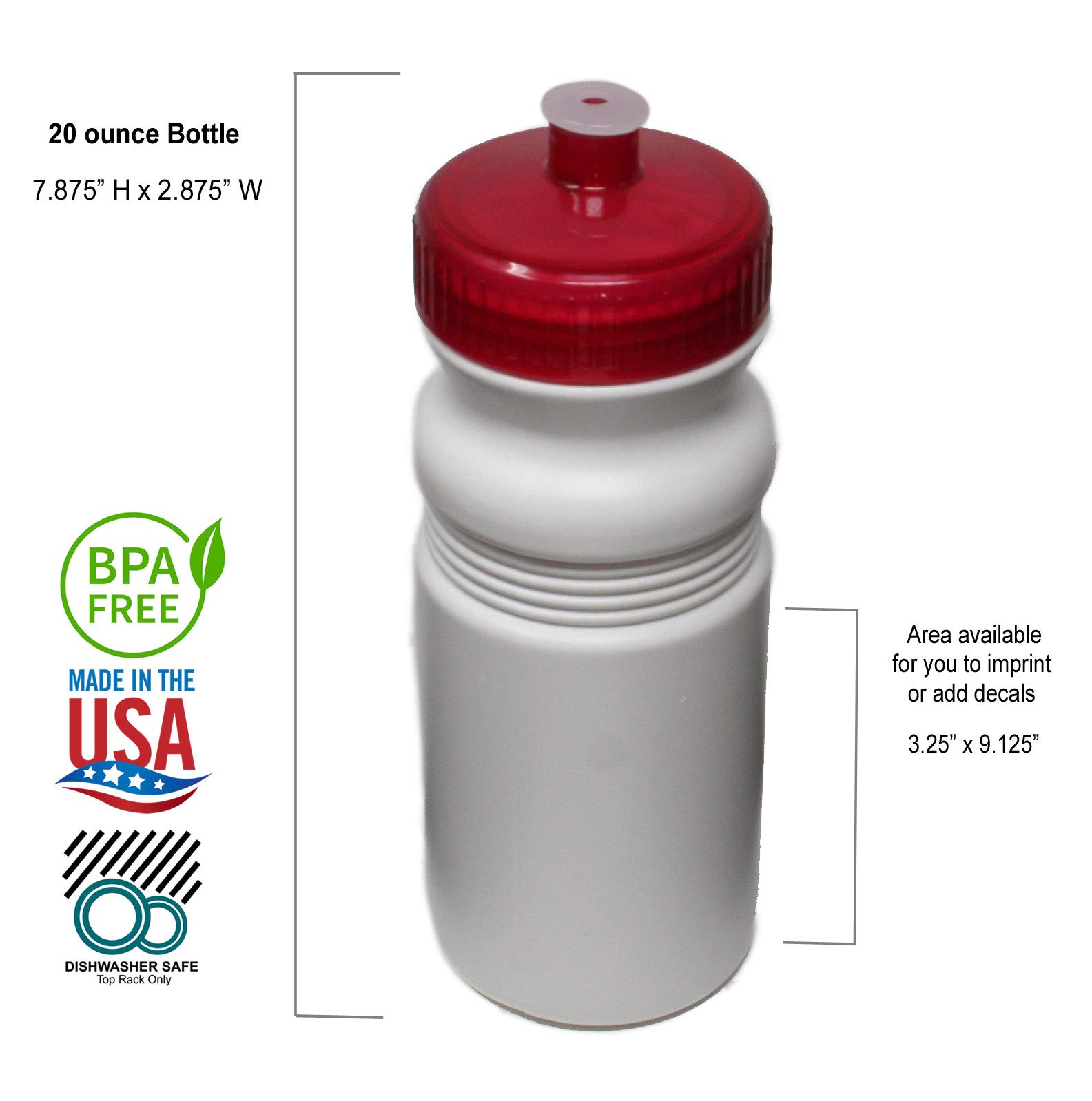Rolling Sands 20oz BPA-Free Sports Water Bottles 100 Pack - Made in USA, Dishwasher Safe - Perfect for Gym, Office, School & Outdoor Activities