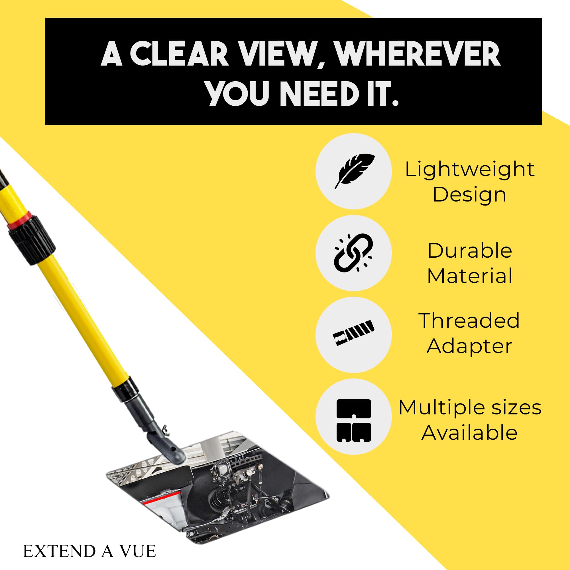 Telescoping Inspection Mirror with 4 ft to 8 ft Fiberglass Pole - 3.5 x 6 Inch Acrylic Mirror, Lightweight & Durable for Automotive, HVAC & Home Maintenance
