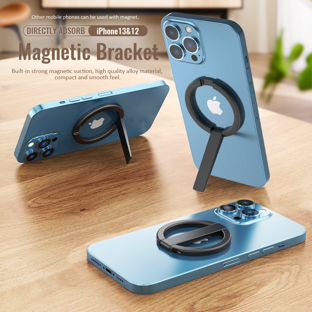 Magnetic Phone Ring Holder Stand for iPhone 13/12 Mini/Pro/Pro Max - Magsafe Accessories, Collapsible & Removable Phone Desk Holder - Perfect for Home, Office, and Travel Use