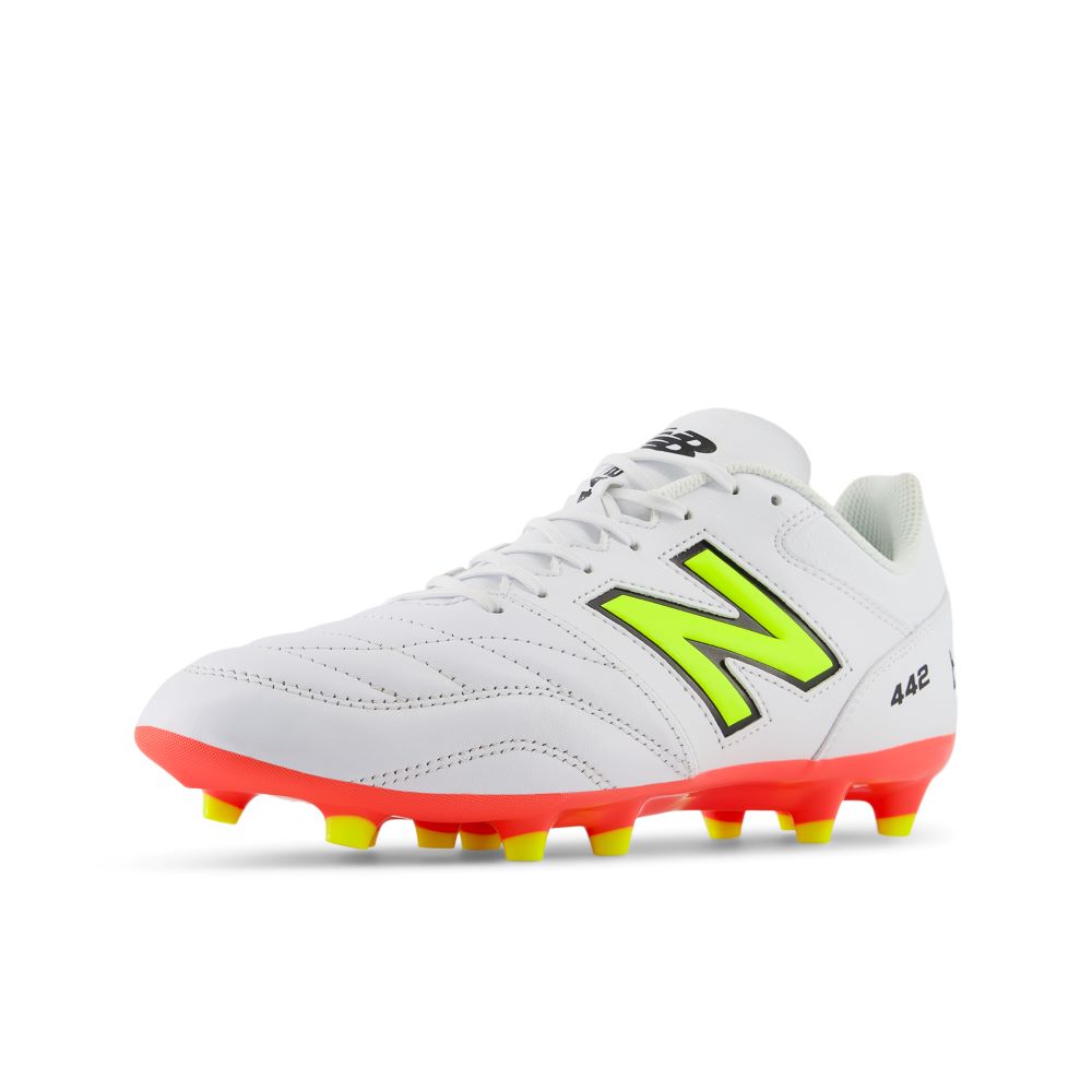 New Balance 442 Team FG 2E V2 Football Cleats for Men - White/Energy Red/Hi-Lite - Wide Fit Soccer Shoes for Artificial Grass & Firm Ground - Perfect for Training & Matches