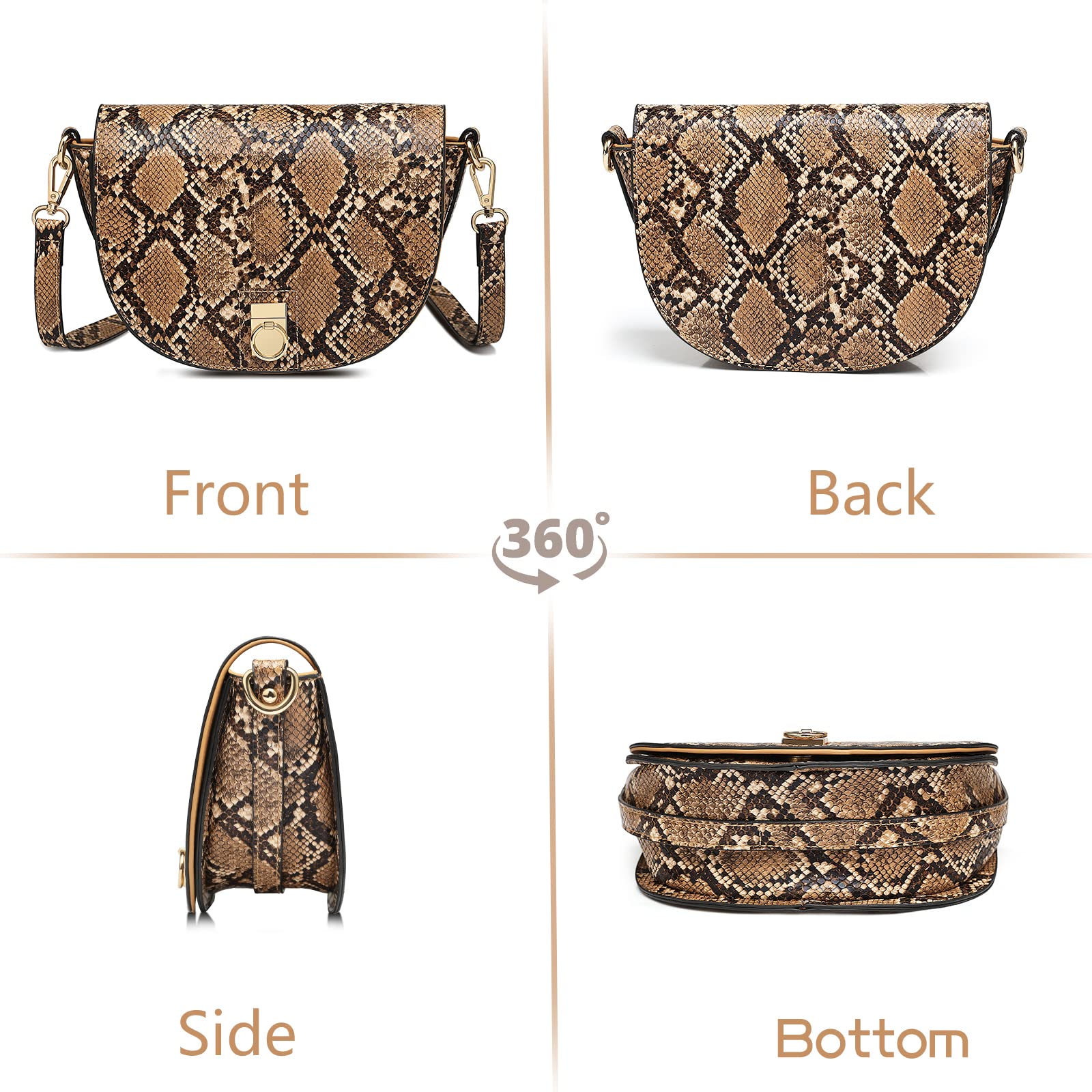 BOLOSTA Women's Small Snakeskin Crossbody Bag - Medium Size Phone Purse with Shoulder Strap, Brown | Fashionable & Affordable Ladies Shoulder Bag for Daily Use, Travel, Shopping, and Work