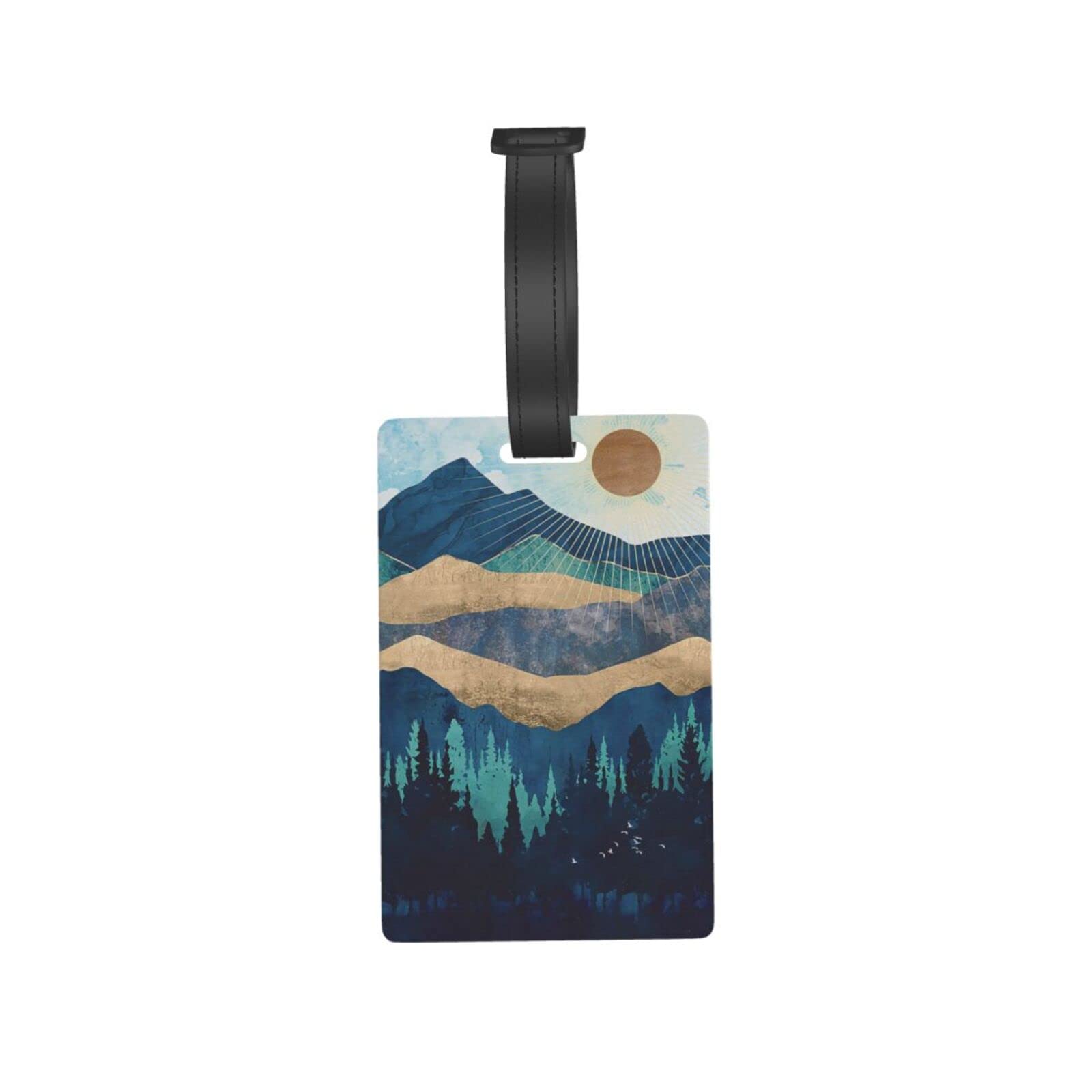 Durable Blue Mountain Luggage Tag for Suitcases & Backpacks - Adjustable Name Label for Travel Bags - Perfect for Kids, Women & Men - Ideal for Airports, Vacations & Business Trips
