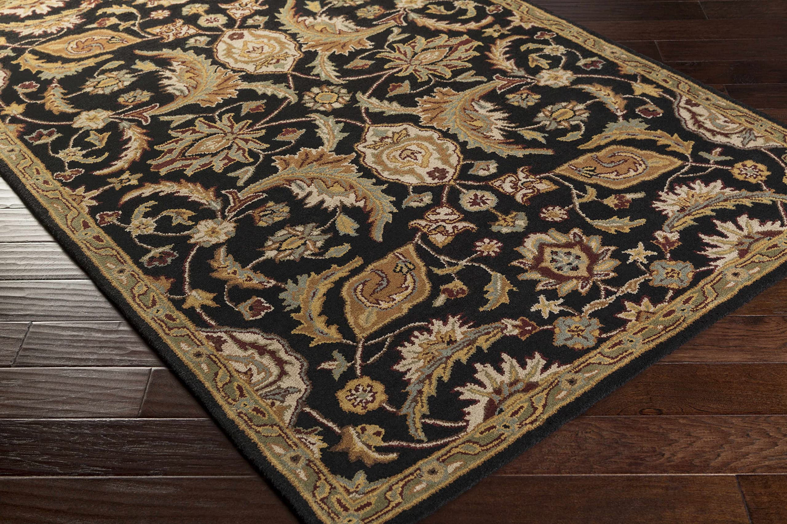 Premium Hauteloom Blomkest Wool Area Rug 4' x 6' – Soft Traditional Design in Black, Purple & Beige – Perfect for Living Room & Bedroom Decor – Cozy Home & Office Floor Covering