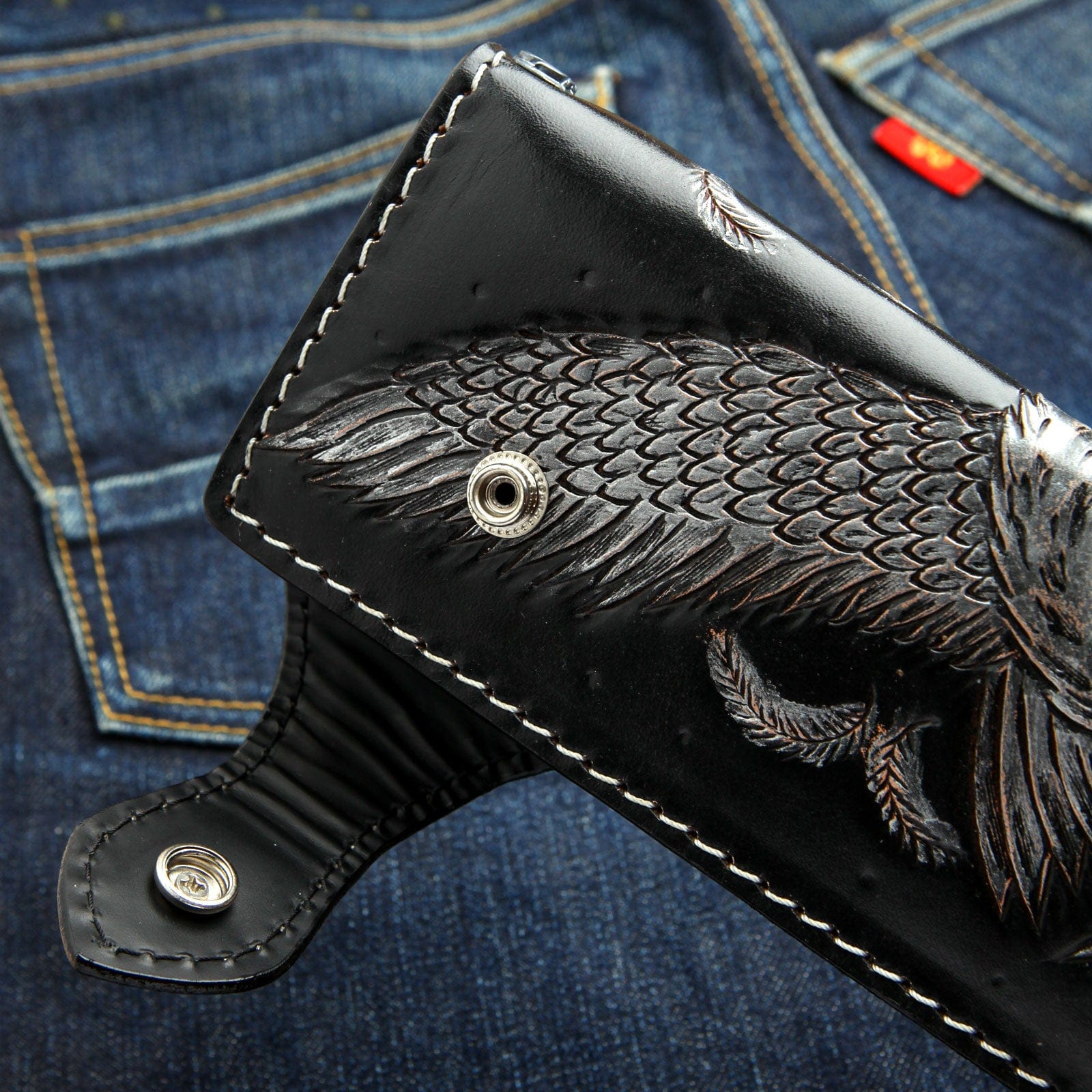Genuine Cowhide Leather Biker Wallet for Men - American Eagle Harley Davidson Style - Perfect for Motorcycle Riders & Everyday Use