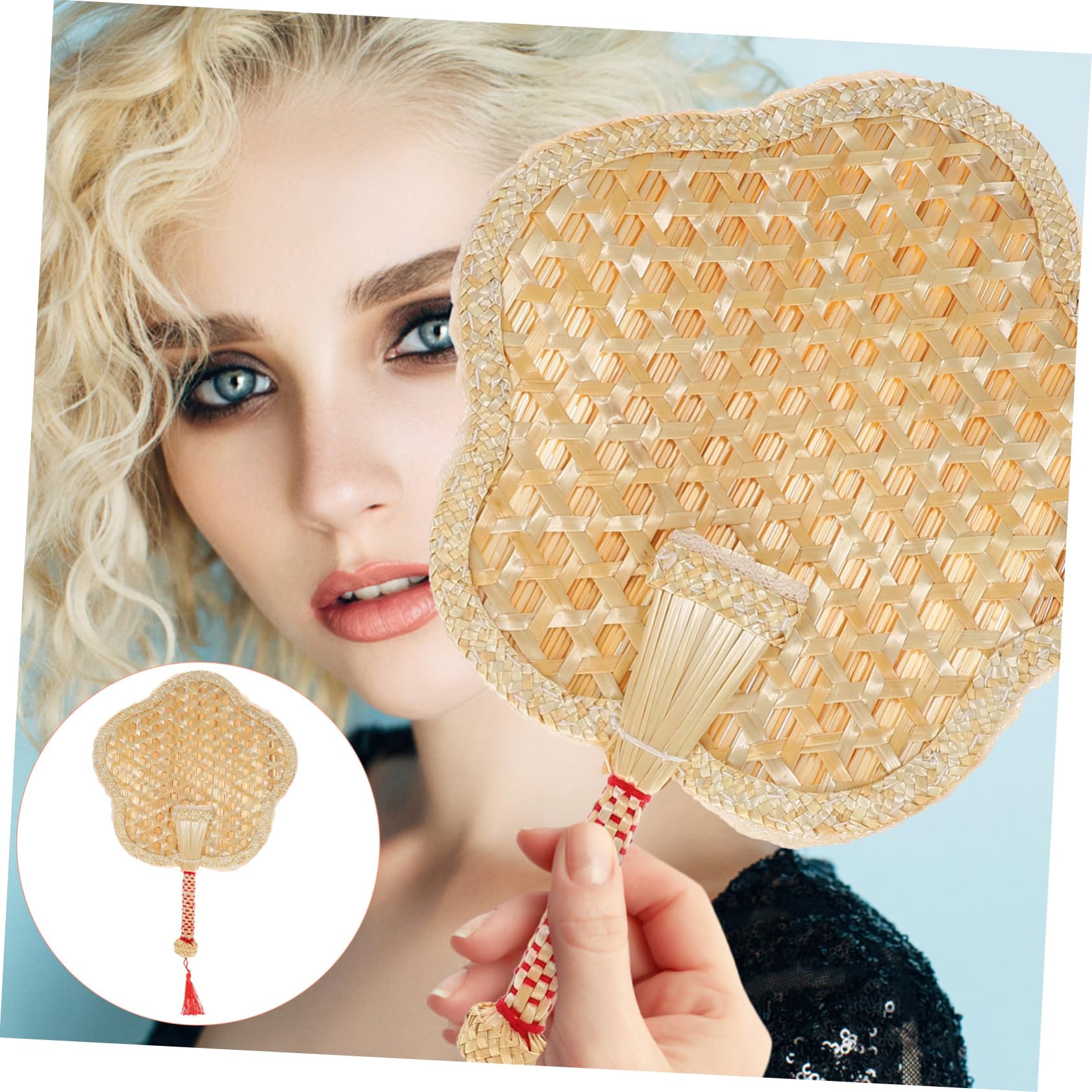 ABOOFAN Natural Hand Fan - Chinese Woven Straw Handheld Cooling Fan with Handle for Wedding, Photo Props & Summer Outdoor Use