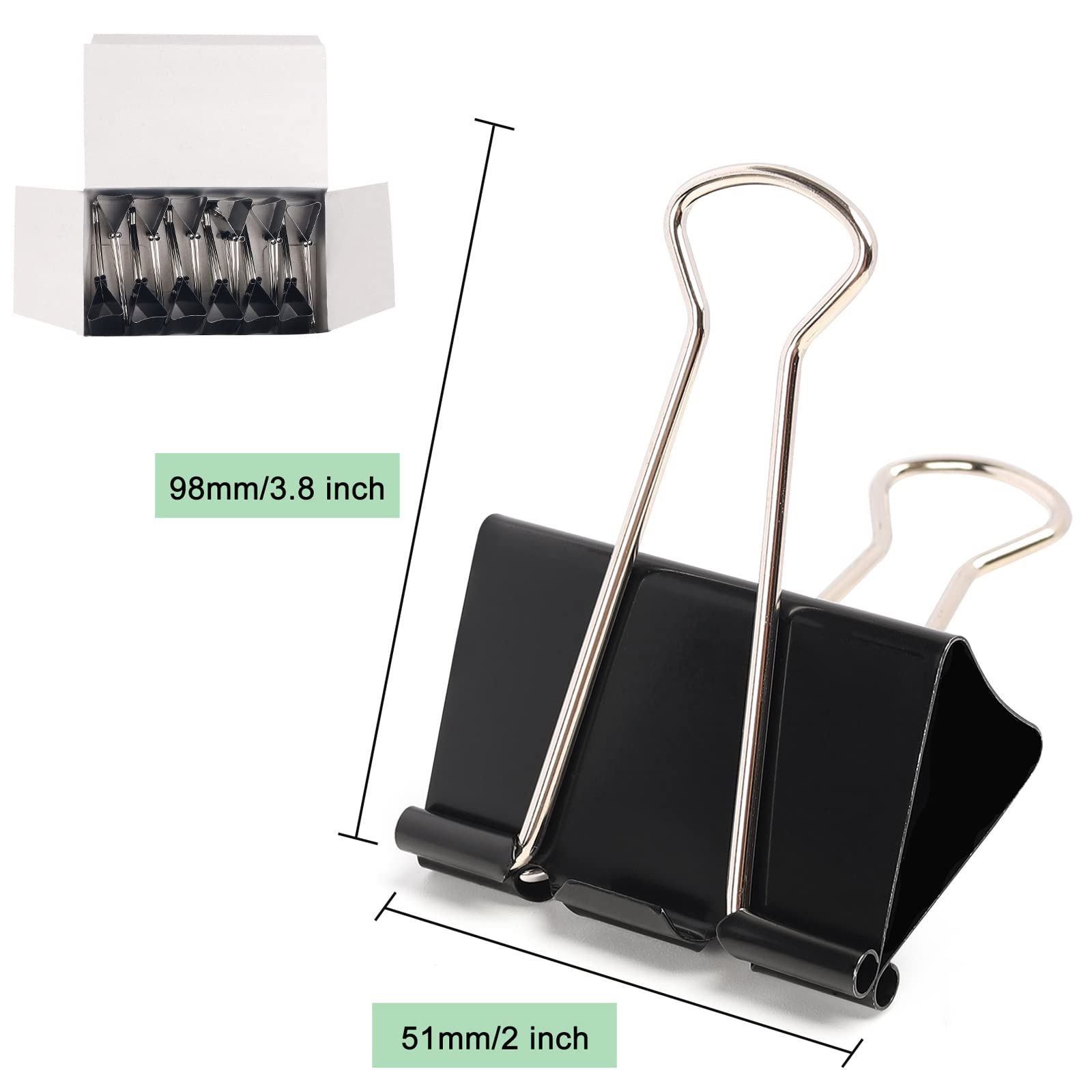 24pcs 2 Inch Metal Binder Clips - Heavy Duty Paper Clips for Office, School & Home Organization - 12 per Box (2 Boxes Included) - Perfect for Document Filing, Bulletin Boards & Craft Projects