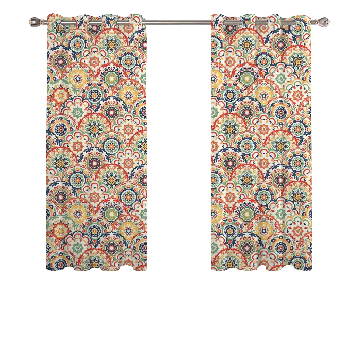 Geometric Blackout Curtains for Bedroom & Living Room - Traditional Oriental Floral Textured Craft Design (72x96 Inches) | Perfect for Home Decor, Light Blocking & Privacy