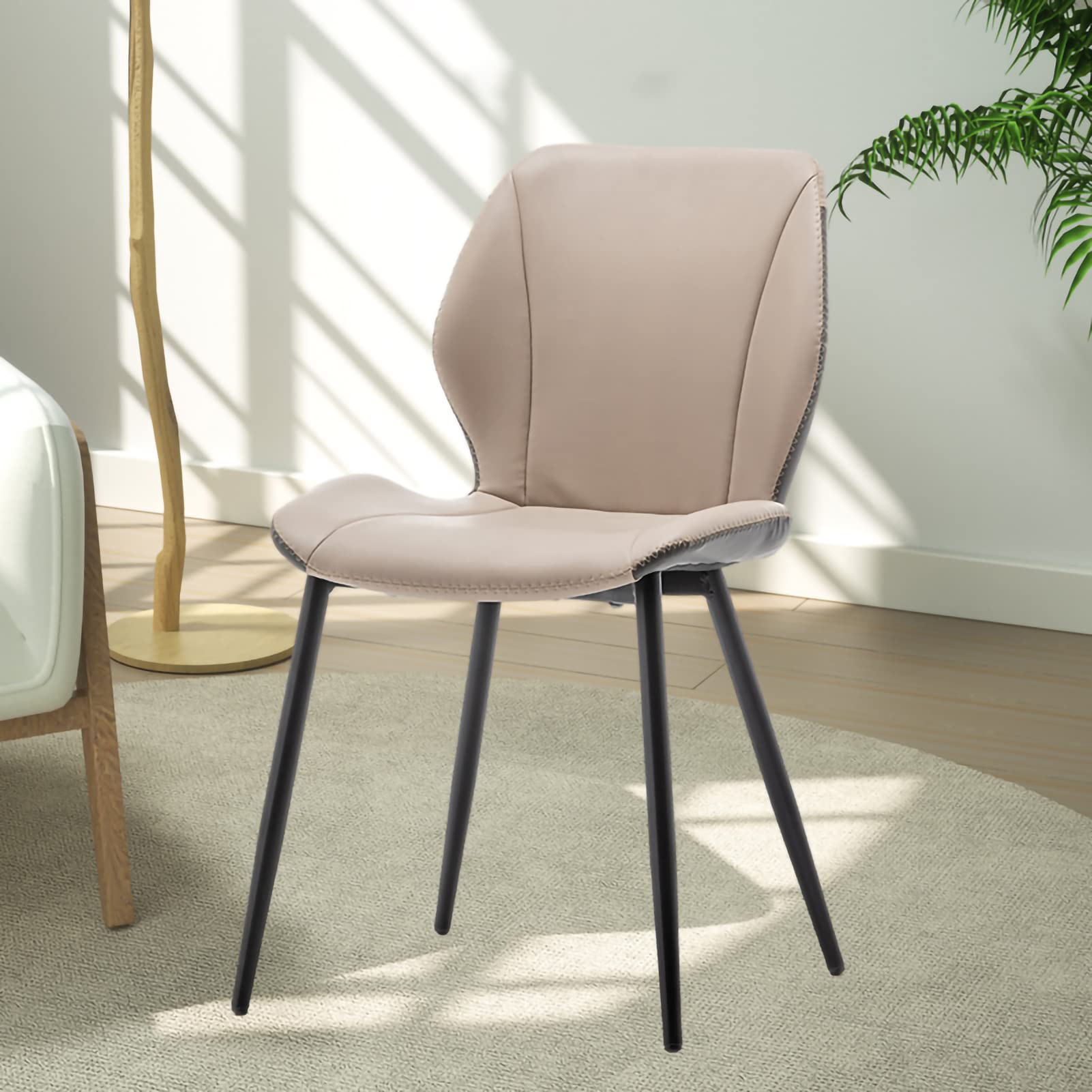 4-Piece Modern Upholstered Dining Chair Set - Faux Leather Seat & Black Powder Coat Metal Frame - Curved Back Padded Chairs for Kitchen, Dining Room, Restaurant & Reception Areas