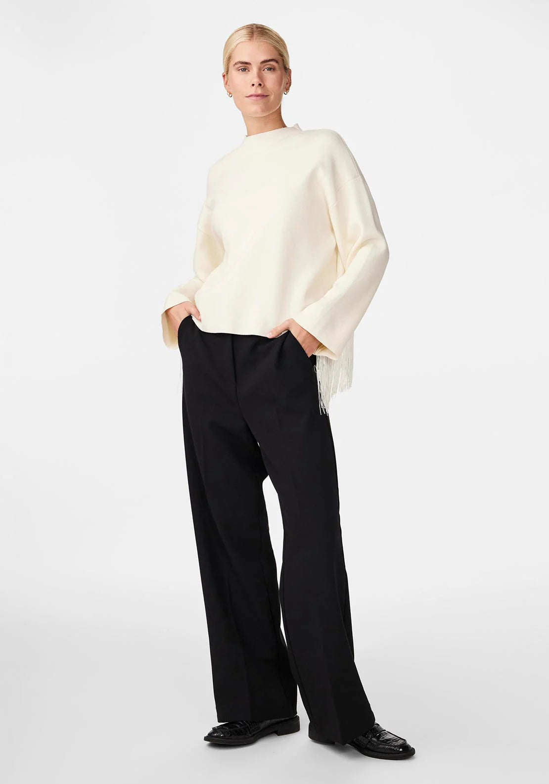 Gina Fringe Jumper Sweater - Cozy Knit Cardigan in Birch Color | Perfect for Fall Layering & Casual Outfits
