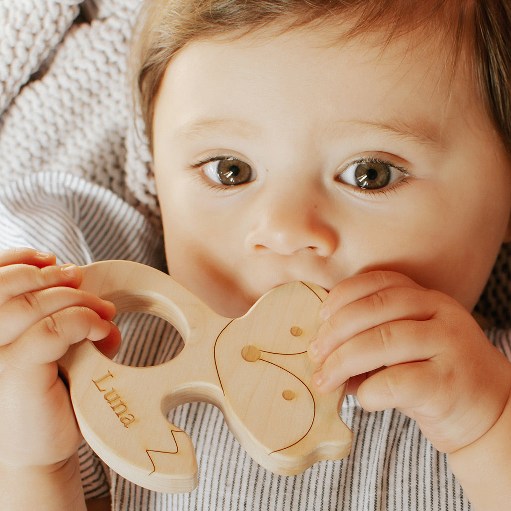 Natural Fox Wood Teether for Babies - Safe & Non-Toxic Teething Toy for Soothing Sore Gums - Perfect for Infants & Toddlers at Home or On-the-Go