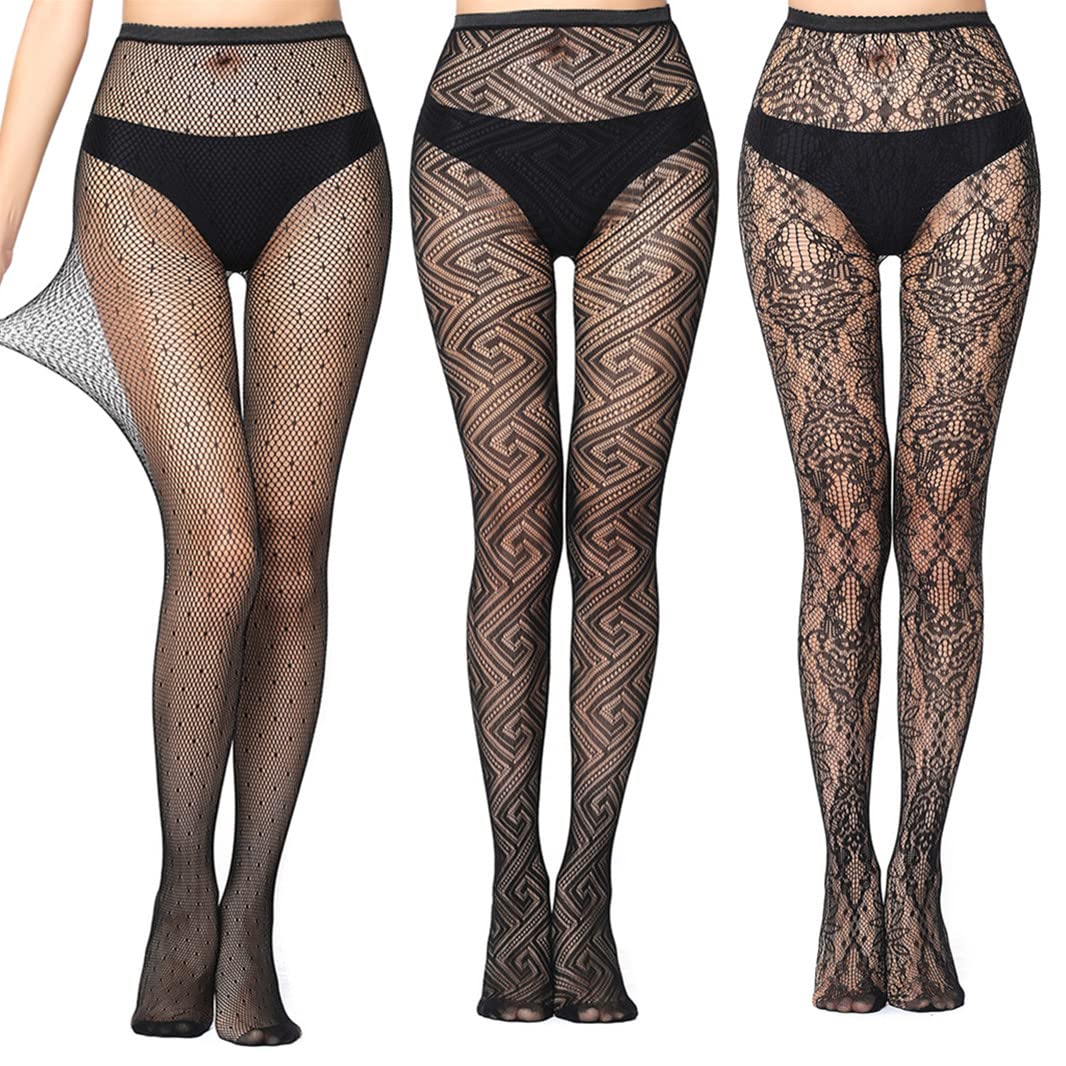 Sexy Black Fishnet Tights for Women - High Waist Lace Stockings, Thigh High Mesh Pantyhose | Perfect for Halloween, Cosplay, Burlesque & Night Out