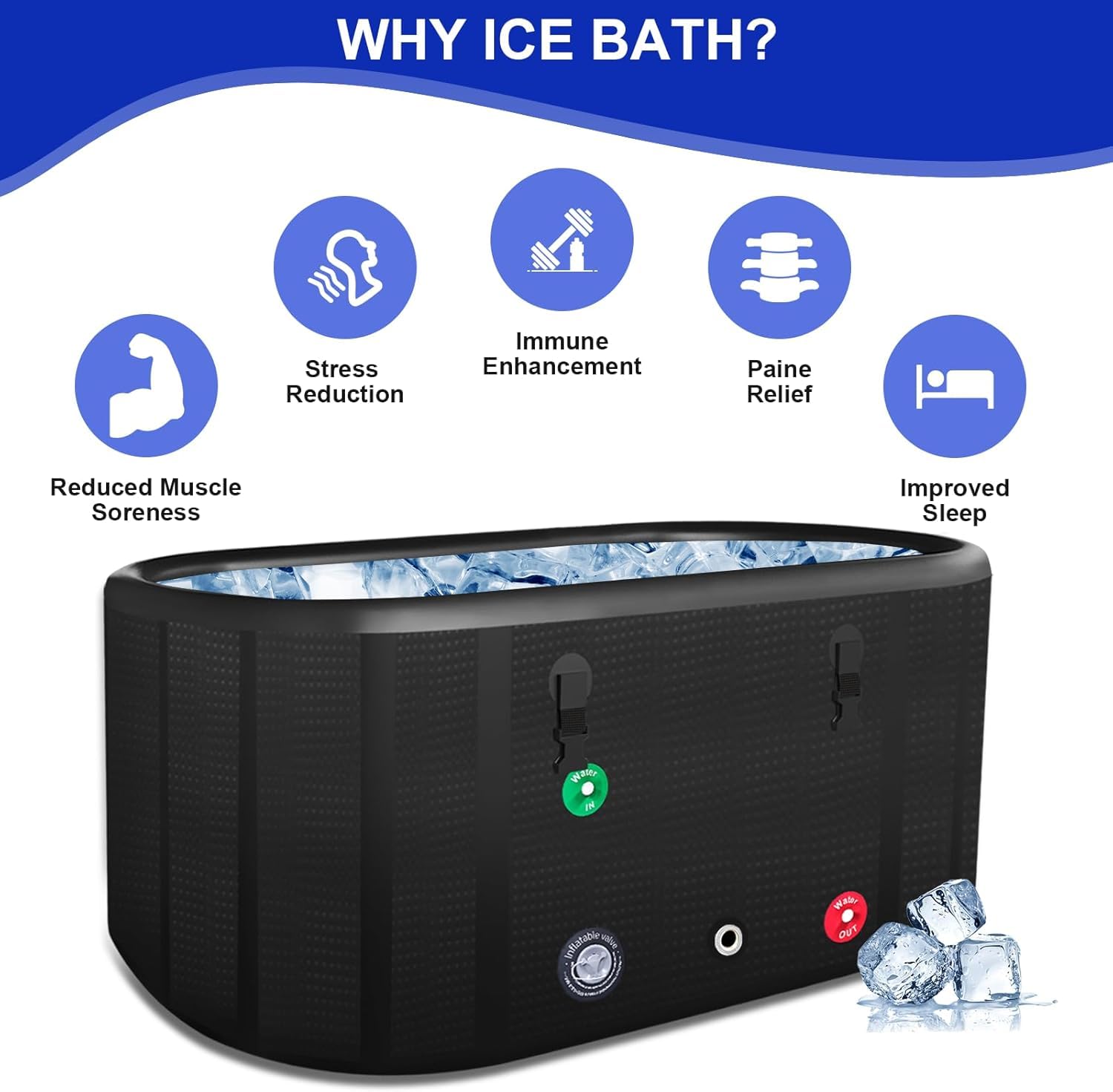 XXL 195 Gallon Inflatable Cold Plunge Tub for Athletes - Portable Ice Bath with Insulated Lid, Compatible with Water Chillers - Perfect for Cold Water Therapy, Muscle Recovery & Outdoor Use