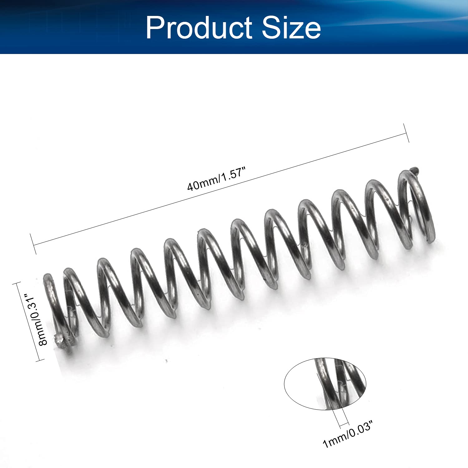 Yinpecly 20Pcs Small Coiled Extension Springs - 1mm Wire Dia, 8mm OD, 40mm Length - High-Quality Spring Steel for Ballpoint Pens, DIY Projects & Mechanical Repairs - Perfect for Office Supplies, Crafts, and Small Machinery Maintenance