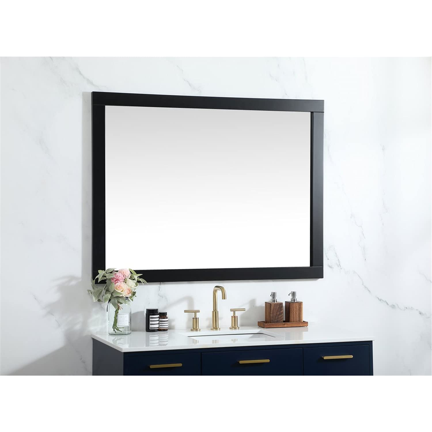Elegant Black 48x36 Vanity Mirror - MDF & Metal for Bathroom Decor