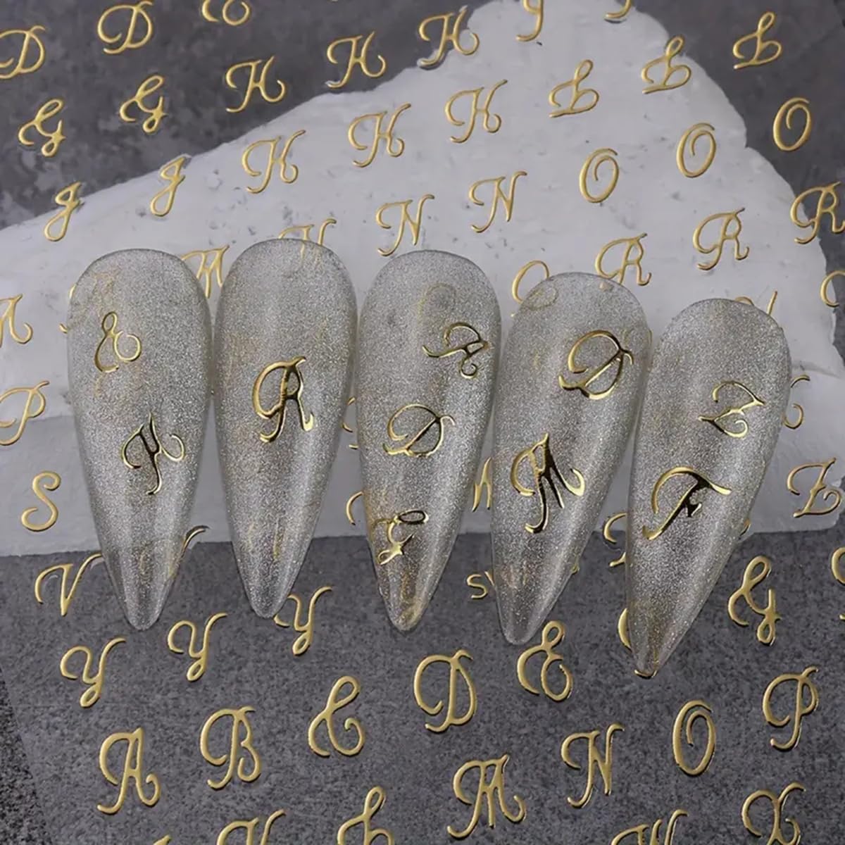 3D Retro Letter Nail Stickers - Gold Silver Black White for Nail Art & Manicure