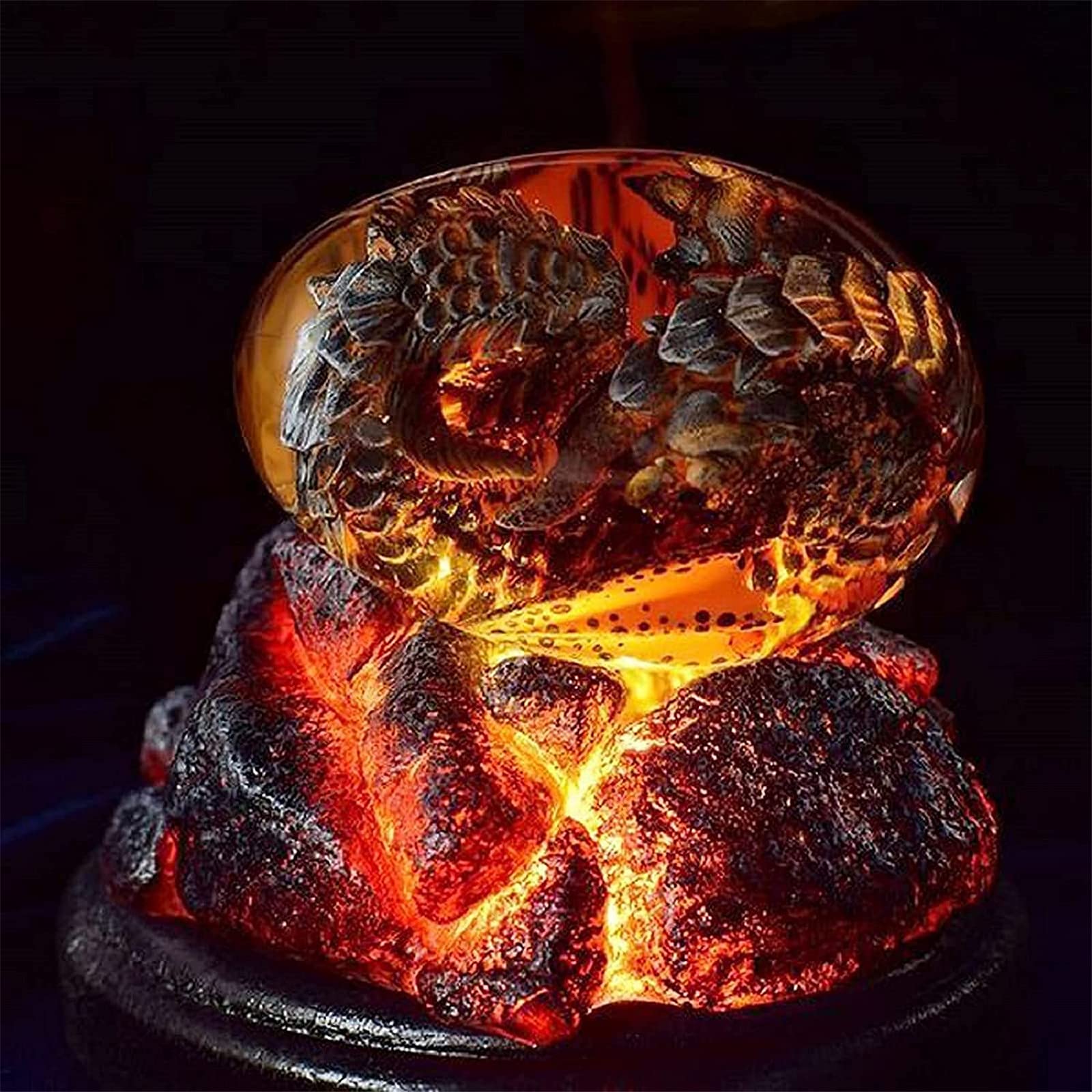 Luminous Dragon Egg Ornament - Handmade Crystal Clear Resin Fire Dragon Egg Sculpture with Glowing Base - Unique Desktop Decor, Collectible Gift for Fantasy Lovers (Orange) - Perfect for Home Office Decor, Gaming Setup & D&D Display