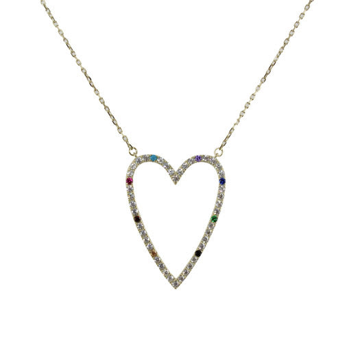 Rainbow Heart Cutout Pendant Necklace for Women - Dainty Gold Plated Jewelry Gift for Valentine's Day, Anniversary & Everyday Wear