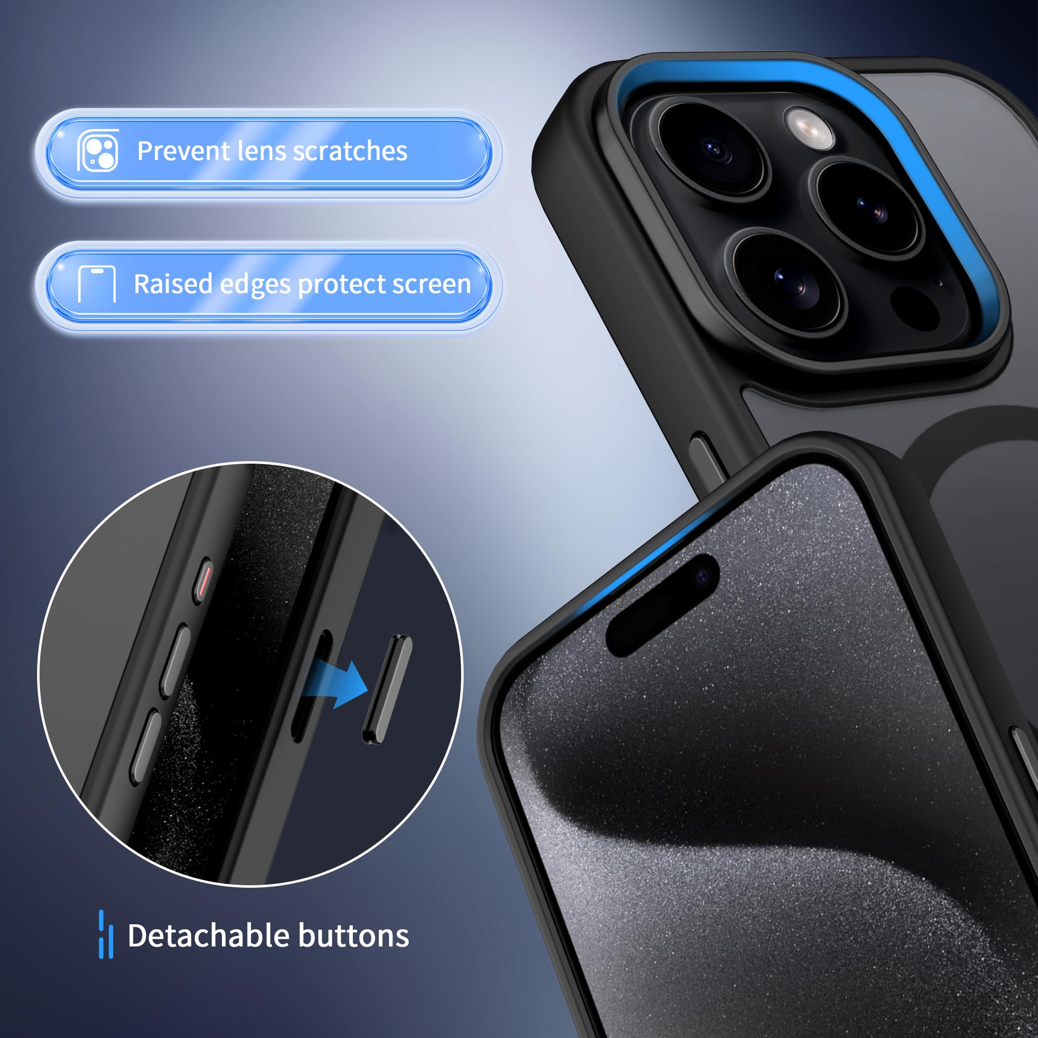 CACOE Magnetic Case for iPhone 15 Pro Max (2023) 6.7 Inch - Slim Anti-Fingerprint TPU Cover with MagSafe & Car Mount Compatibility | Shockproof Protection | Matte Black | Perfect for Daily Use, Commuting & Travel