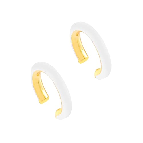 GuldarShop Women's Colorful Enamel Earrings with Zircon Crystals - Round Circle Clip-On Ear Cuffs for Fake Piercing - Gothic Jewelry in White | Perfect for Parties, Halloween & Everyday Fashion Accessories