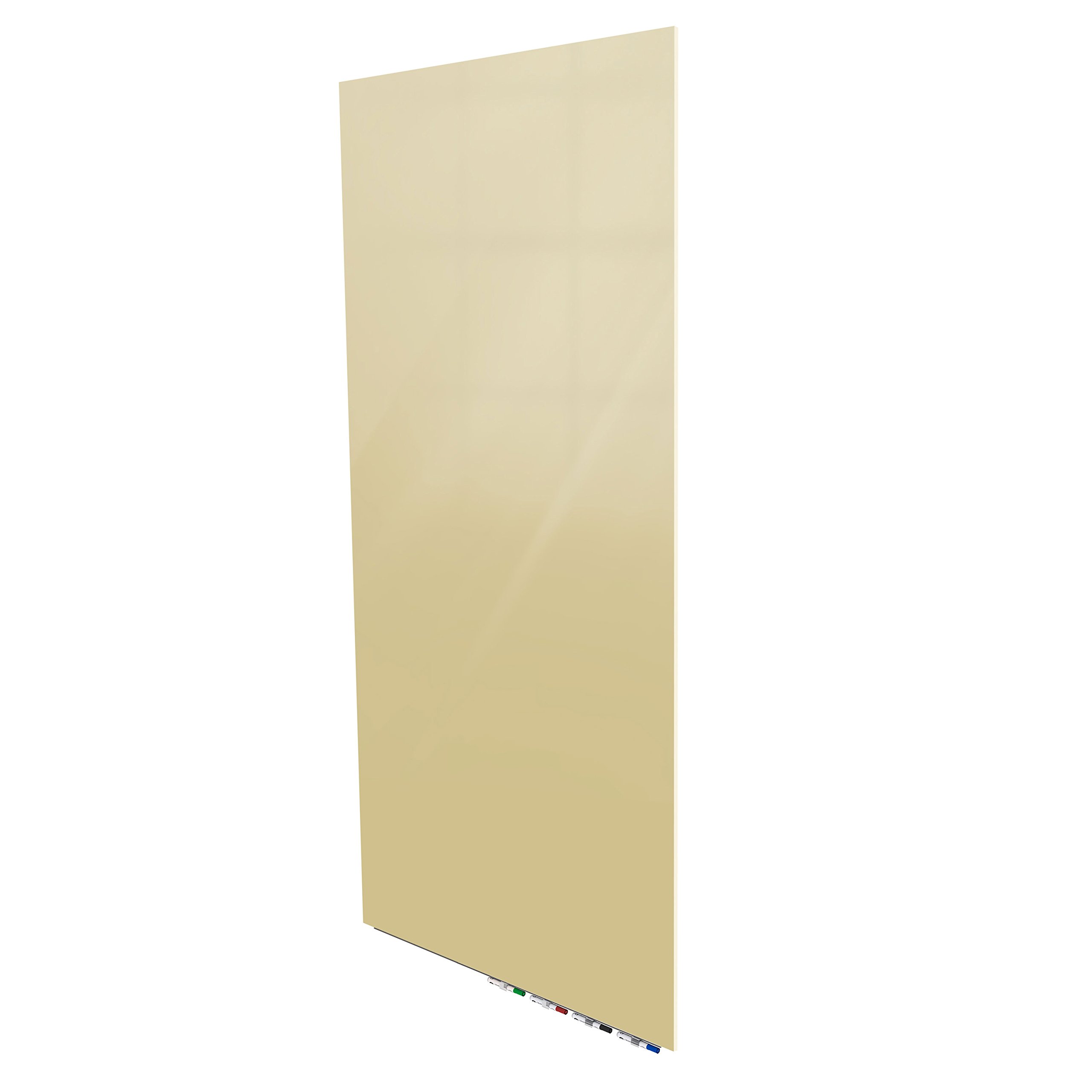 Aria 6' Height x 4' Width Low Profile 1/4 Inch Glass Whiteboard - Vertical Beige Frame - Includes 4 Dry Erase Markers and Magnetic Eraser - Perfect for Office, Classroom, and Home Office Use