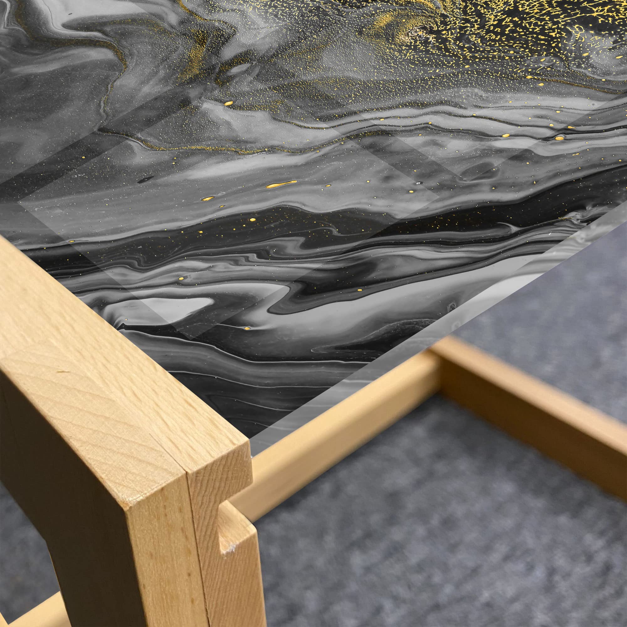Ambesonne Modern Marble Coffee Table with Vortex Wave Design - Acrylic Glass Top & Wooden Frame - Grey, Pale Coffee & Mustard - Perfect for Offices, Dorms & Living Rooms