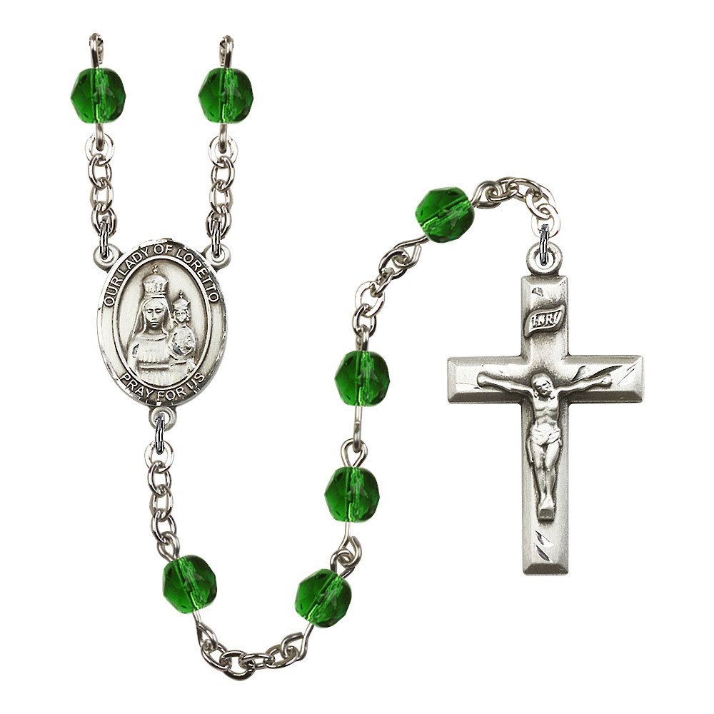 Bonyak Jewelry Our Lady of Loretto Silver-Plated Rosary - Birthstone Colors for All Months | Perfect for Prayer, Meditation & Religious Gifts