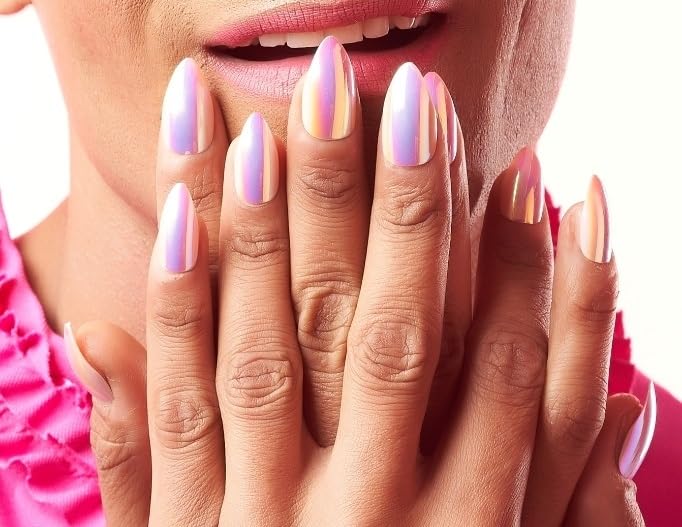 Lick Metallic Artificial Nails Set - 14 Pcs Acrylic Fake Nails for Women & Girls, Reusable Nail Extension Kit with No Glue Needed, Perfect for Parties, Weddings, and Special Occasions