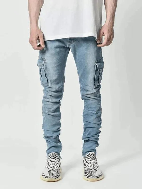 Men's Slim Fit Cargo Jeans - Stretch Denim Pants with Multiple Pockets for Outdoor, Work & Casual Wear