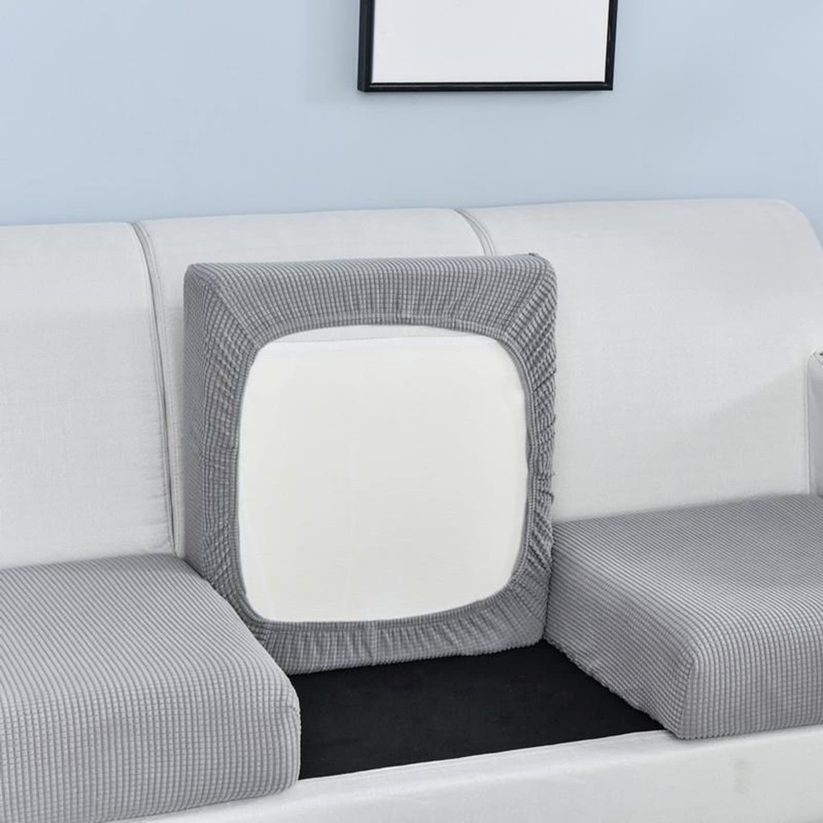 Walbest Stretchable Sofa Cushion Covers - Elastic Slipcovers for Couches, Reversible Sofa Protector with Soft Fabric (Light Grey, Medium) - Perfect for Living Room, Family Room & Home Decor Refresh
