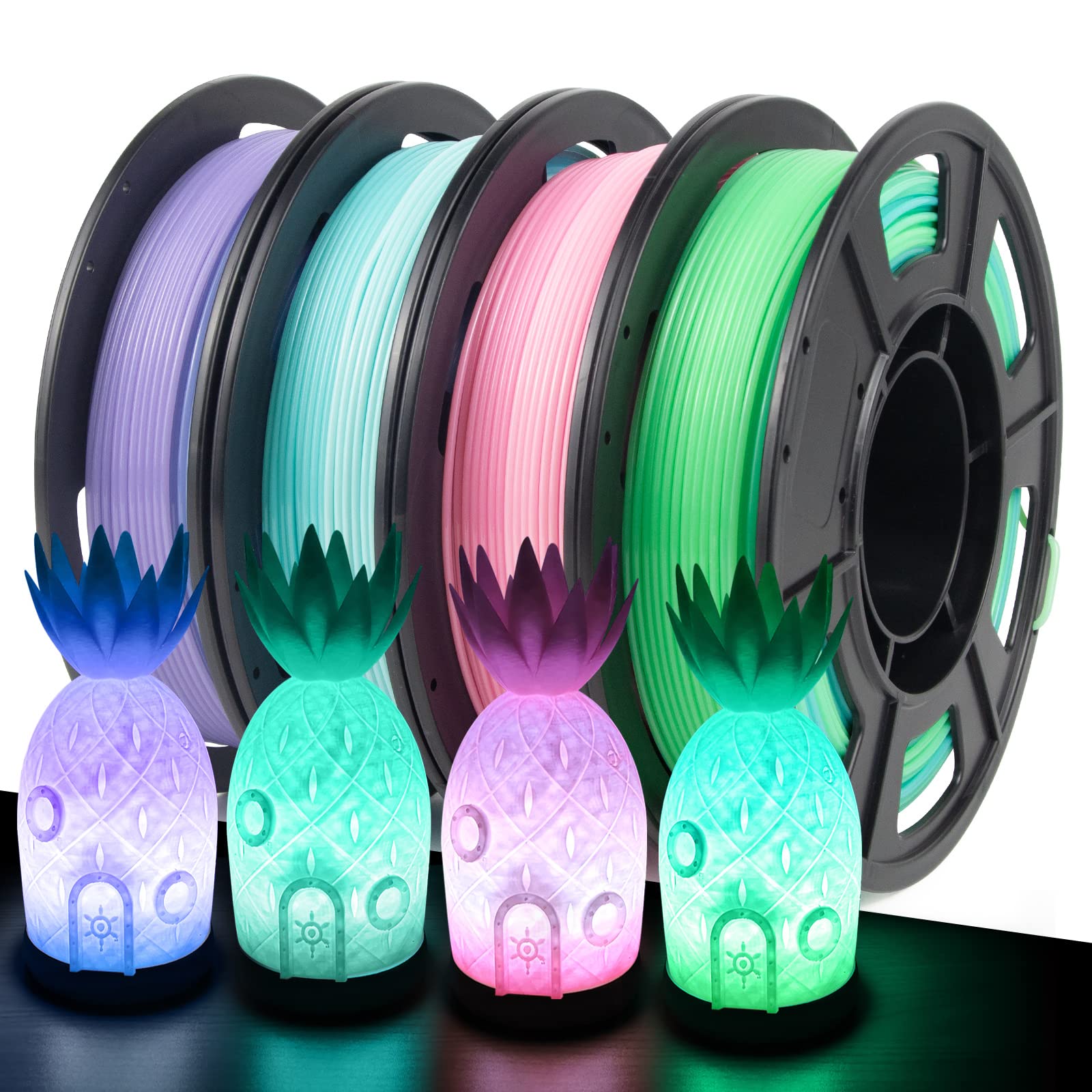 Premium IEMAI 3D Printer Filament - 1.75mm PETG Filament Bundle (4 Spools x 250g) with Translucent Gradient Color Changing Effect - Ideal for Cosplay Props, Home Decor & DIY 3D Printing Projects