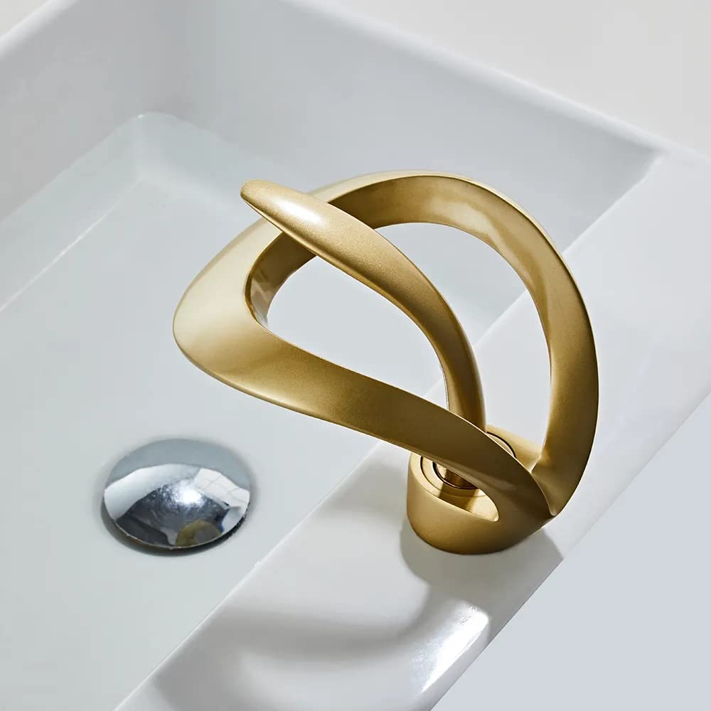 Lovedima Elegant Waterfall Vessel Sink Faucet - Single Handle 1-Hole Bathroom Faucet, Solid Brass Lavatory Vanity Faucet in Frosted Gold - Perfect for Modern Bathroom & Powder Room Decor