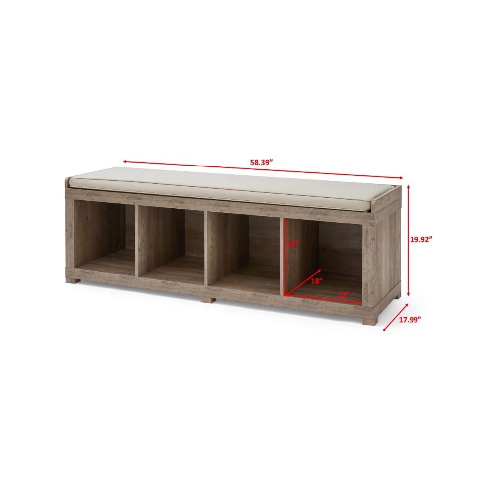 Better Homes & Gardens BH47 4-Cube Storage Bench with Seat - Rustic Gray Organizer for Entryway, Living Room & Bedroom Storage Solutions