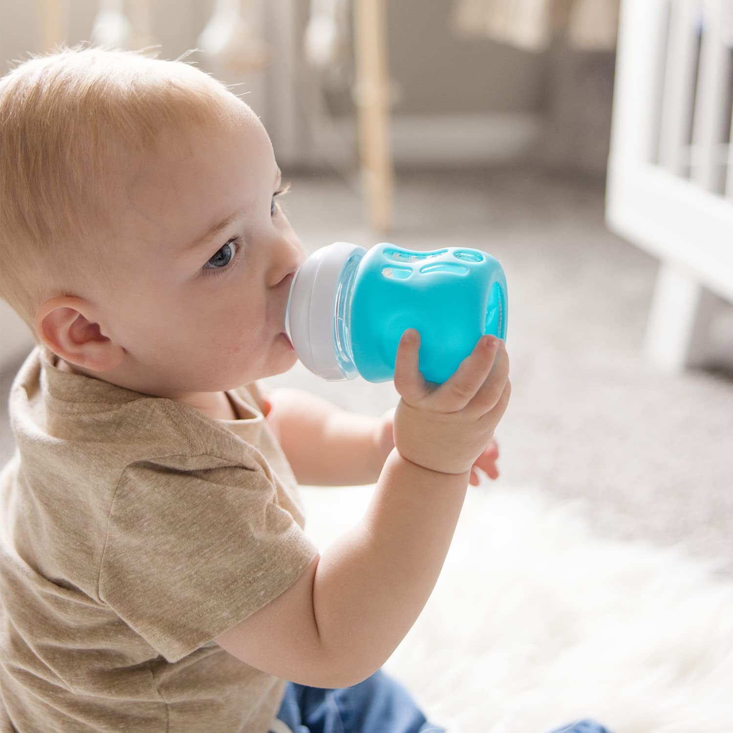 Olababy Silicone Sleeve for Philips Avent Natural Glass Baby Bottles - 8 oz, Green - Protective Cover for Safe Feeding & Travel Use