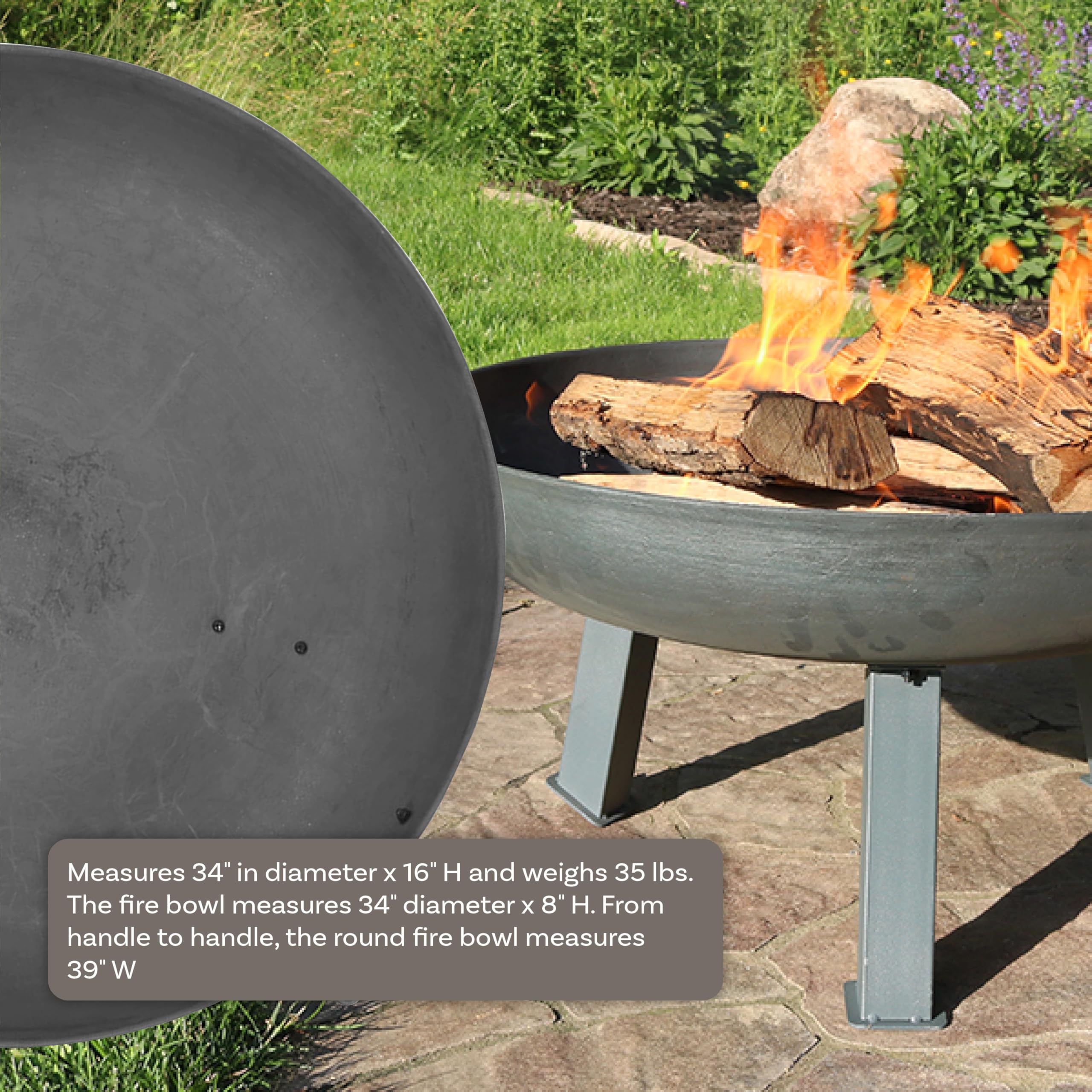 34-Inch Heavy-Duty Cast Iron Wood Burning Fire Pit for Outdoor Use - Rust-Resistant Steel Finish with Handles - Perfect for Backyard, Patio, Camping and Bonfire Nights