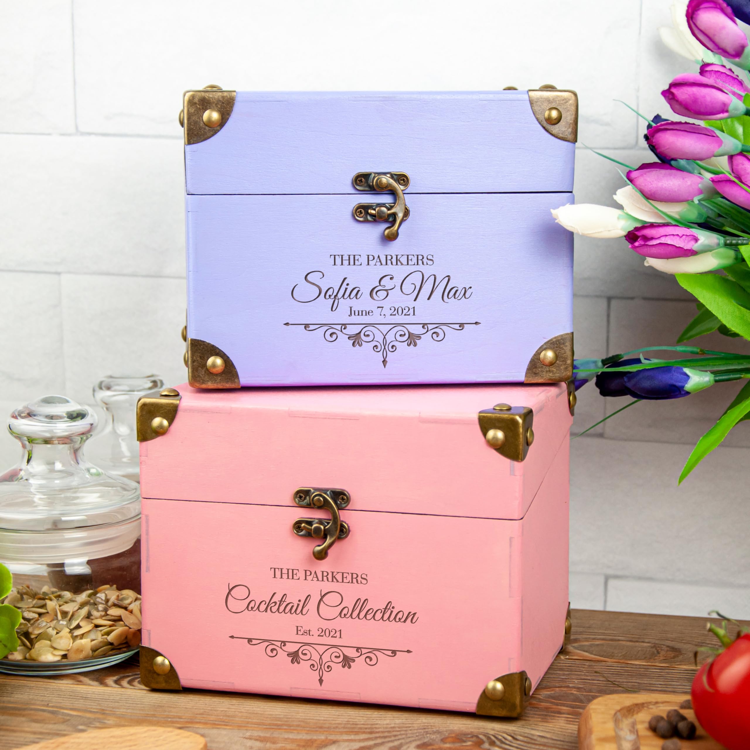 Personalized Wooden Recipe Box for Wedding & Bridal Shower - Custom Recipe Card Organizer with 9 Dividers & Blank Cards - Unique Housewarming & Christmas Gift for Couples - Perfect for Kitchen Organization, Recipe Storage & Family Cooking Memories