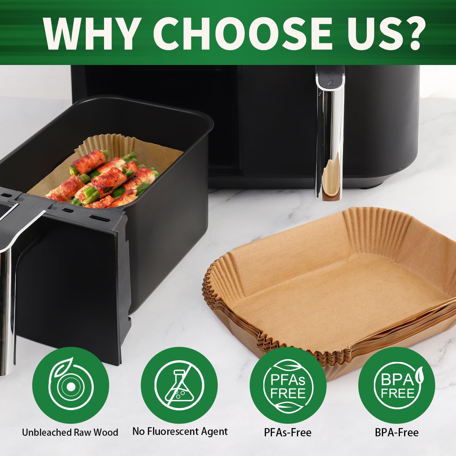 150 PCS Unbleached Parchment Paper Air Fryer Liners - Compatible with Ninja DZ071 Foodi 7-QT & Instant 9 QT DualZone FlexBasket Air Fryers | Disposable, Non-Stick, Eco-Friendly | Perfect for Cooking, Baking, and Meal Prep