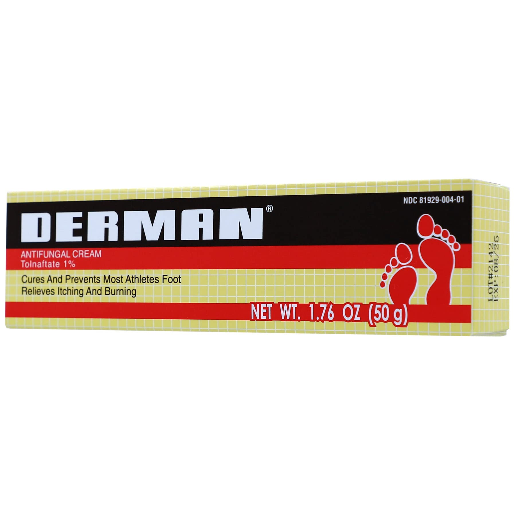 Derman Antifungal Cream for Athlete's Foot Treatment - 1.76 Oz (3 Pack) | Fast-Acting Jock Itch & Ringworm Relief | Ideal for Gym, Pool & Locker Room Protection