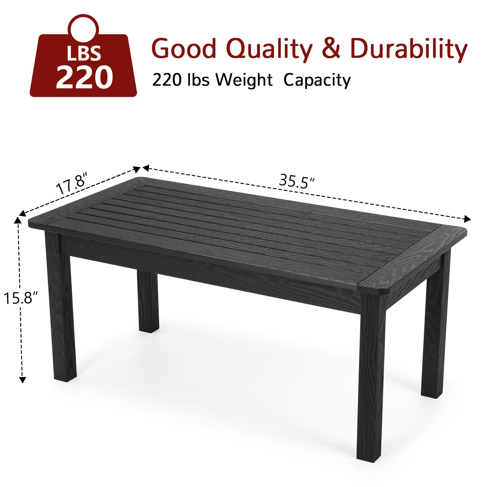 Stoog Outdoor Coffee Table - All-Weather Poly Lumber Patio Side Table, Rectangle End Table for Backyard, Porch, Garden, Balcony & Deck - Black | Perfect for Outdoor Entertaining, Poolside Relaxation & Patio Decor