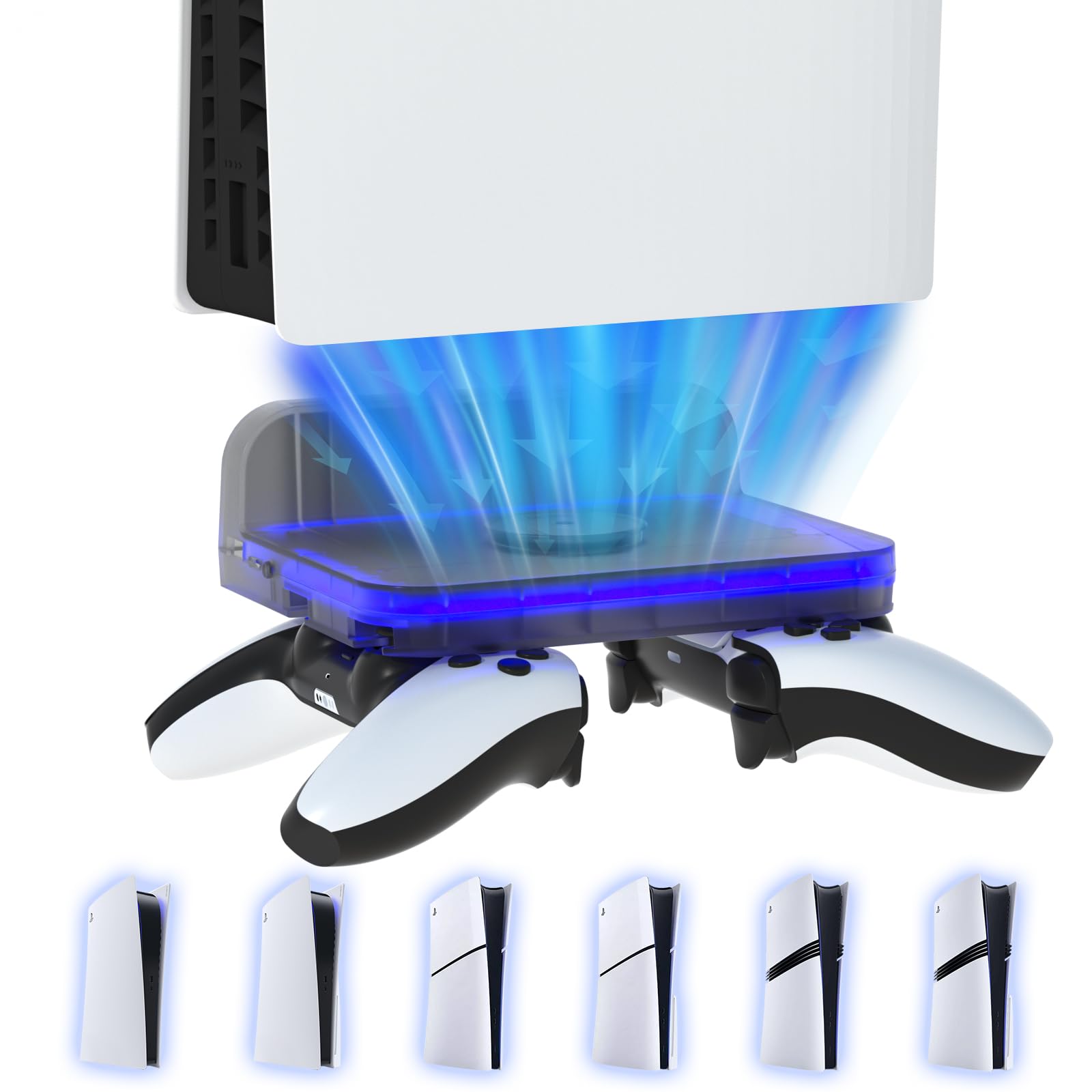 PS5 Wall Mount Bracket for All PS5 Models (PS5 Pro/PS5 Slim/Digital & Disc) - RGB LED Gaming Accessories Stand with Adjustable Shelf - Perfect for Bedroom, Game Room & Home Theater Setup