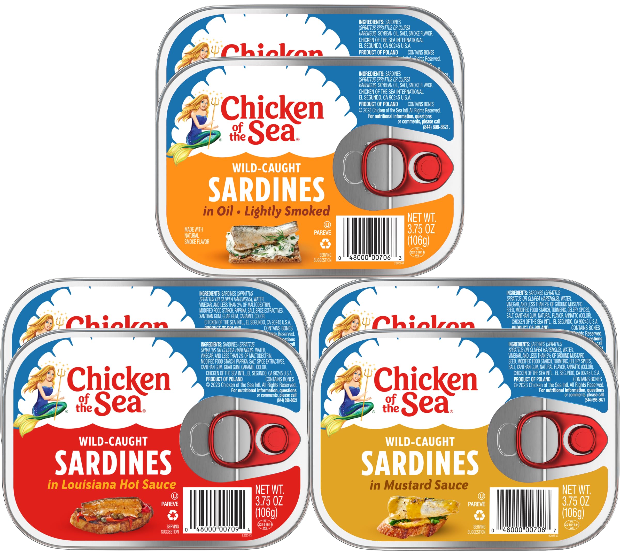 Premium Sardine Variety Pack - Louisiana Hot Sauce & Mustard Sauce, Lightly Smoked, 3.75 oz Cans (6-Pack) | High Protein Snack for Keto, Camping & Emergency Food Supply
