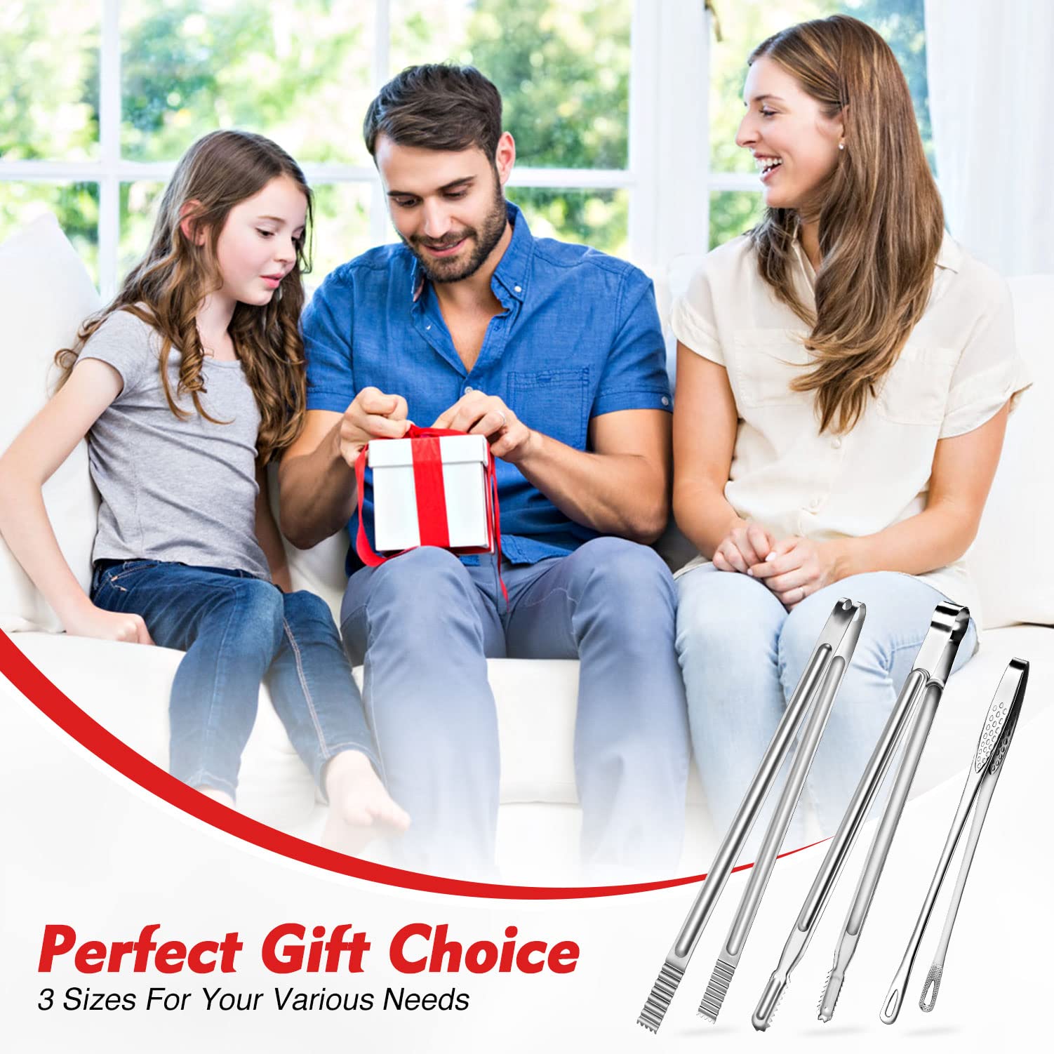 Premium Stainless Steel Grill Tongs Set - 3 Piece Extra Long BBQ Cooking Tongs (12