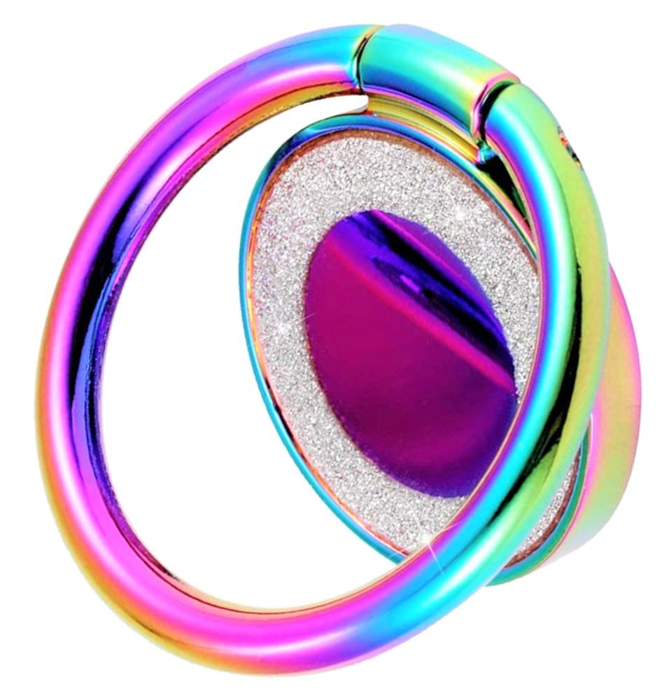360° & 180° Adjustable Phone Ring Holder with Finger Kickstand - Anti-Slip Phone Grip for iPhone & Smartphones - Perfect for Selfies, Video Calls & Hands-Free Use (Rainbow Bling Design)