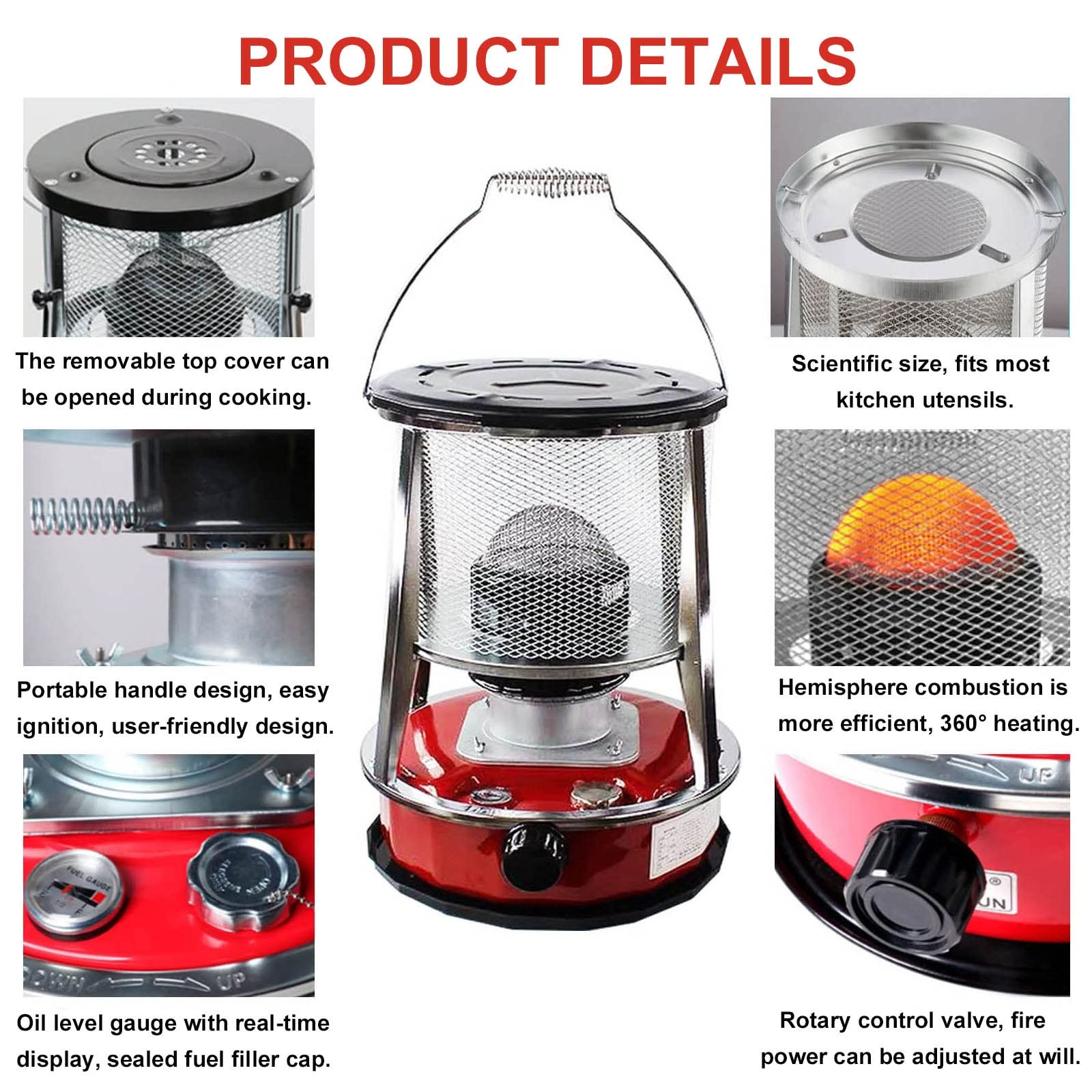 XXLL Indoor Kerosene Heater - 3-Wick Portable Kerosene Stove for Home, Camping & Fishing - Complete Accessories Included - Lightweight & Convenient Non-Electric Heating Solution - Perfect for Emergency Heating, Garage, Tent, Cabin & Outdoor Adventures (Red)