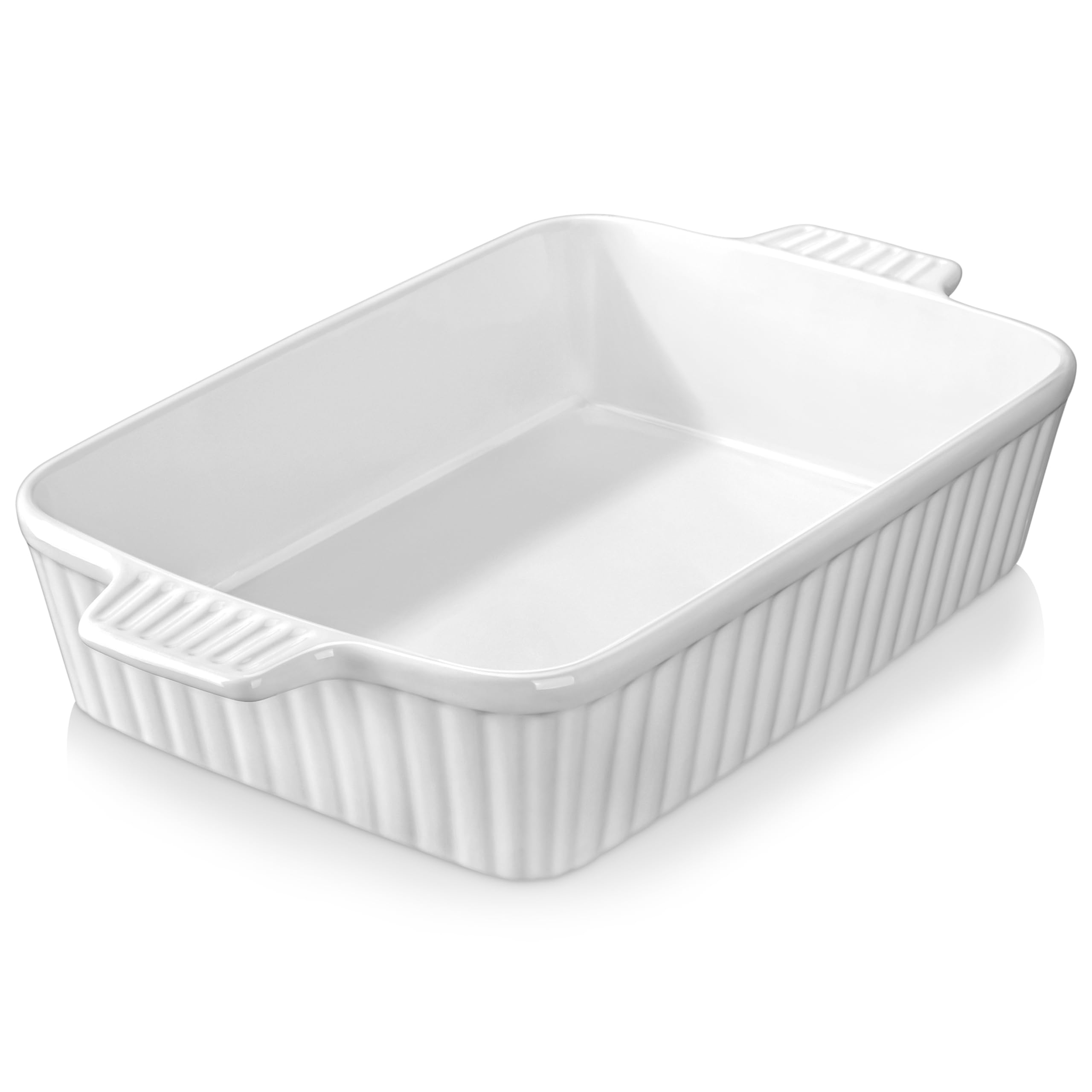 MALACASA 4.4 QT Ceramic Baking Dish - 9x13 Inch Large Rectangular Casserole Pan with Handles, Oven & Microwave Safe White Lasagna Dish for Baking, Roasting & Serving - Perfect for Family Dinners, Holiday Meals & Potlucks