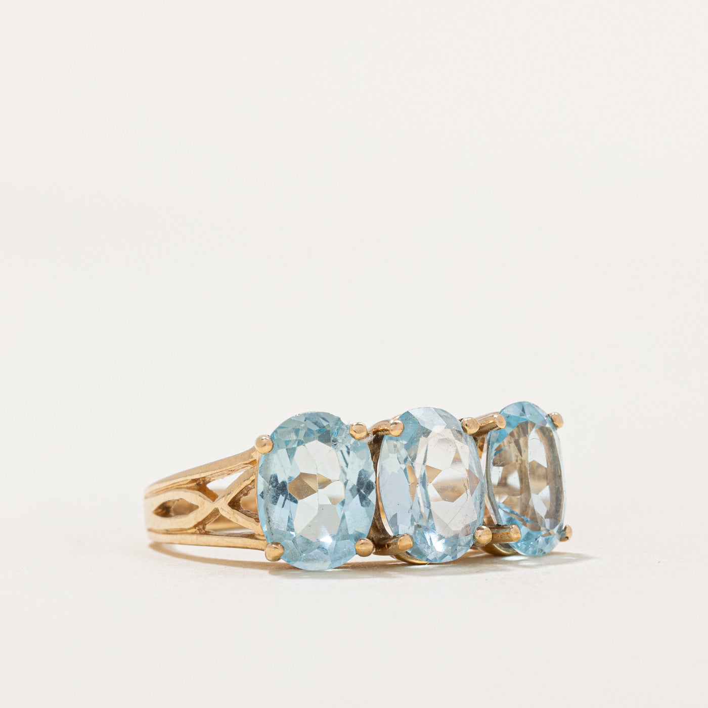 Three Stone Blue Topaz Cocktail Ring | 3.85 Carat Total Weight | Size 7 | Elegant Statement Jewelry for Evening Parties & Special Occasions
