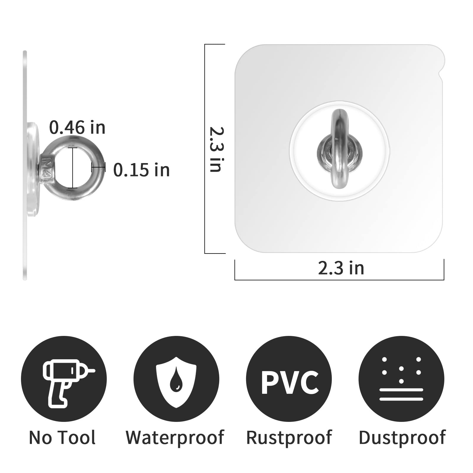 Stainless Steel Ceiling Hooks - 4 Pack Waterproof Nail-Free Adhesive Wall Hooks for Hanging Plants, Wind Chimes, Decorations - Indoor & Outdoor Use in Kitchen, Bathroom, Garden, Patio