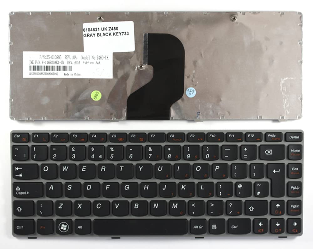Lenovo 25-010885 Replacement Laptop Keyboard - UK Layout, Grey Frame with Black Keys | Compatible with Lenovo Laptops | Perfect for Typing, Gaming & Office Work